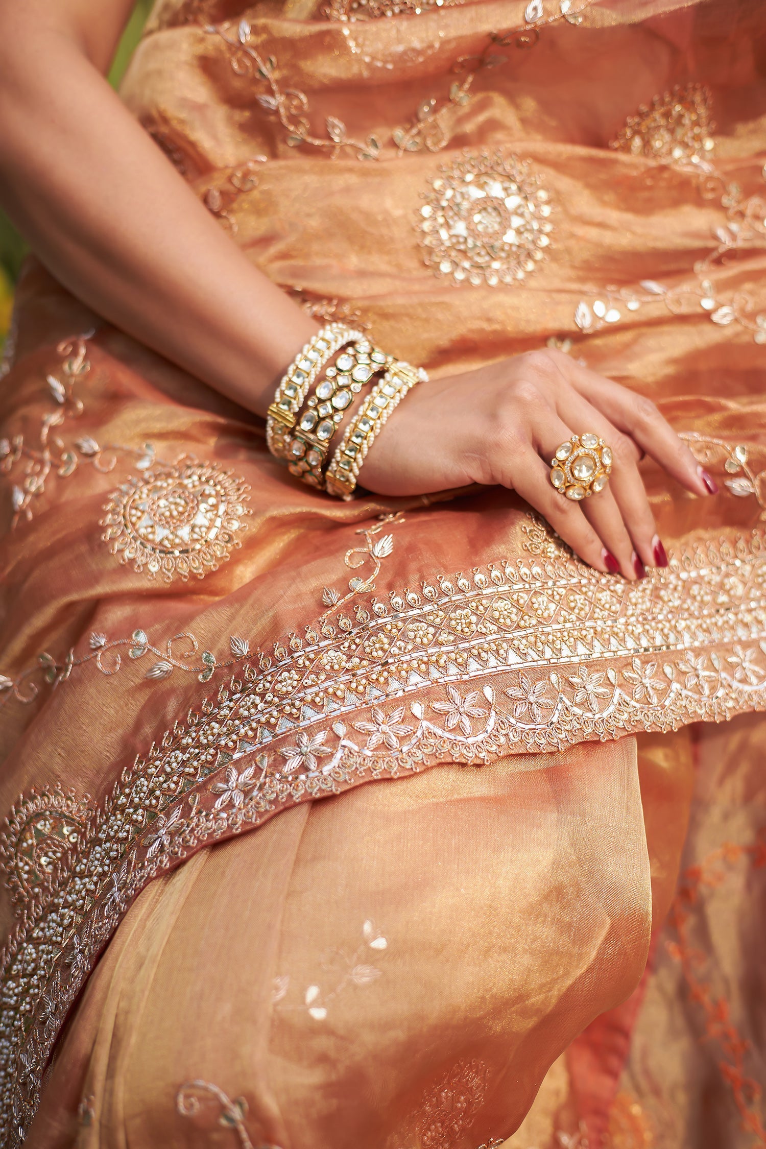 Tissue Saree with Gota Patti and Zardozi work