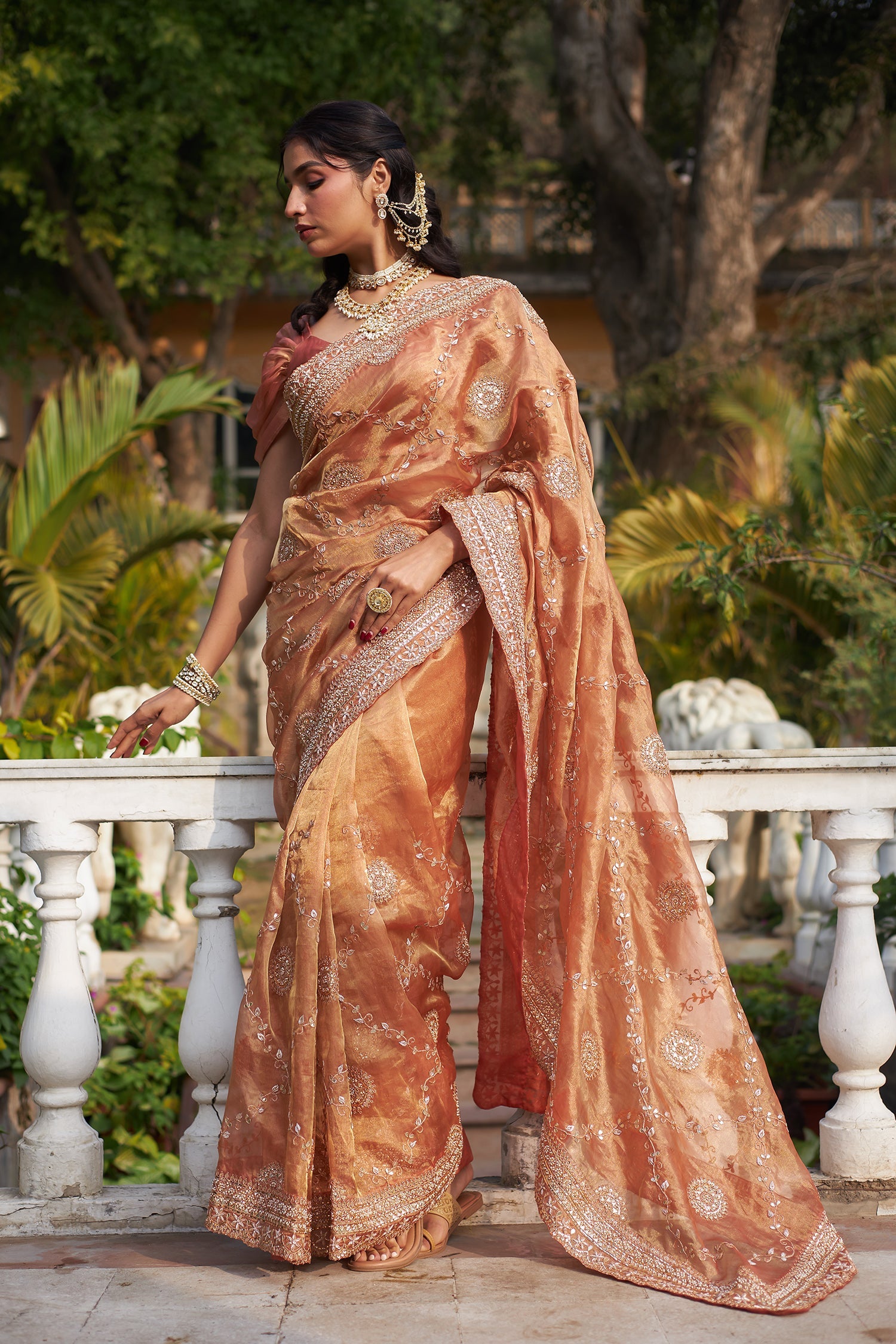 Tissue Saree with Gota Patti and Zardozi work