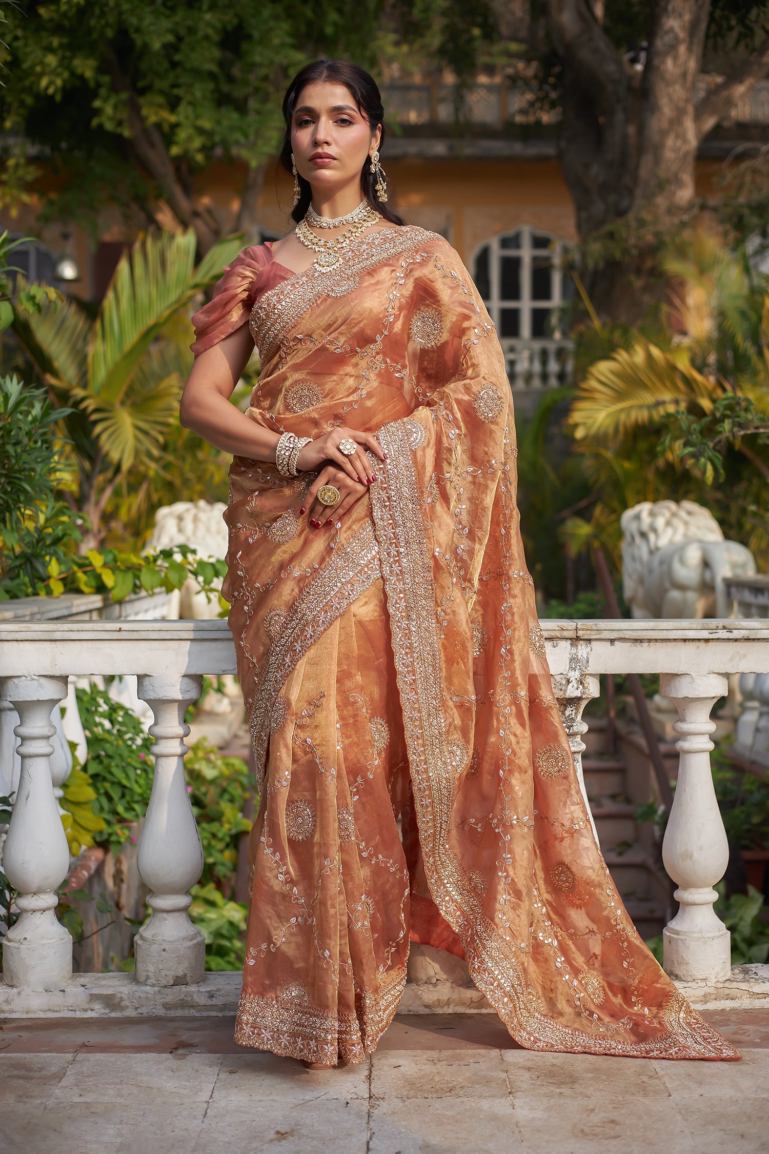 Tissue Saree with Gota Patti and Zardozi work