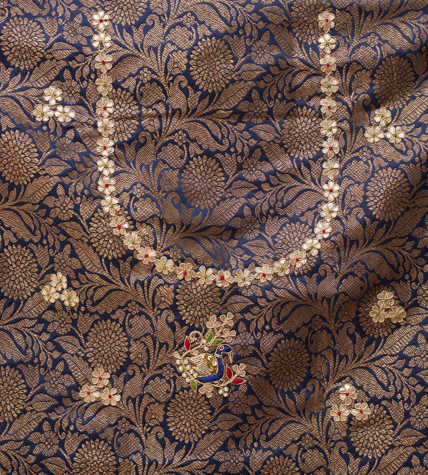 Peacock Inspired Gate Tissue Saree with Gota Patti, Thread and Zardozi work