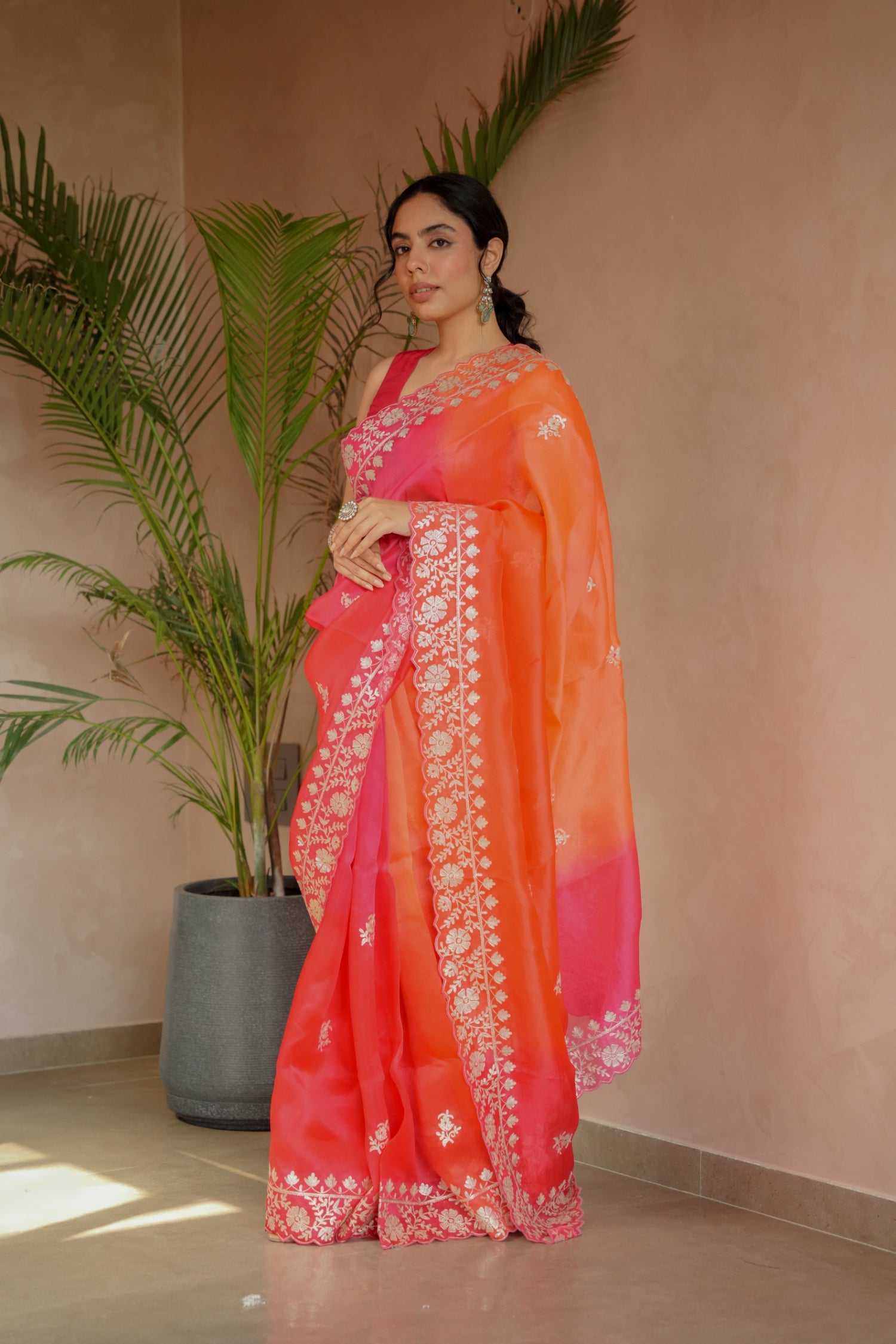 Organza Saree Embroidered with Pittan work