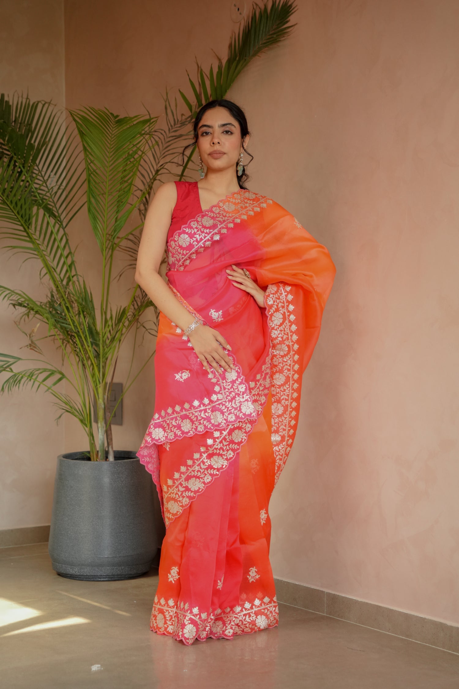 Organza Saree Embroidered with Pittan work