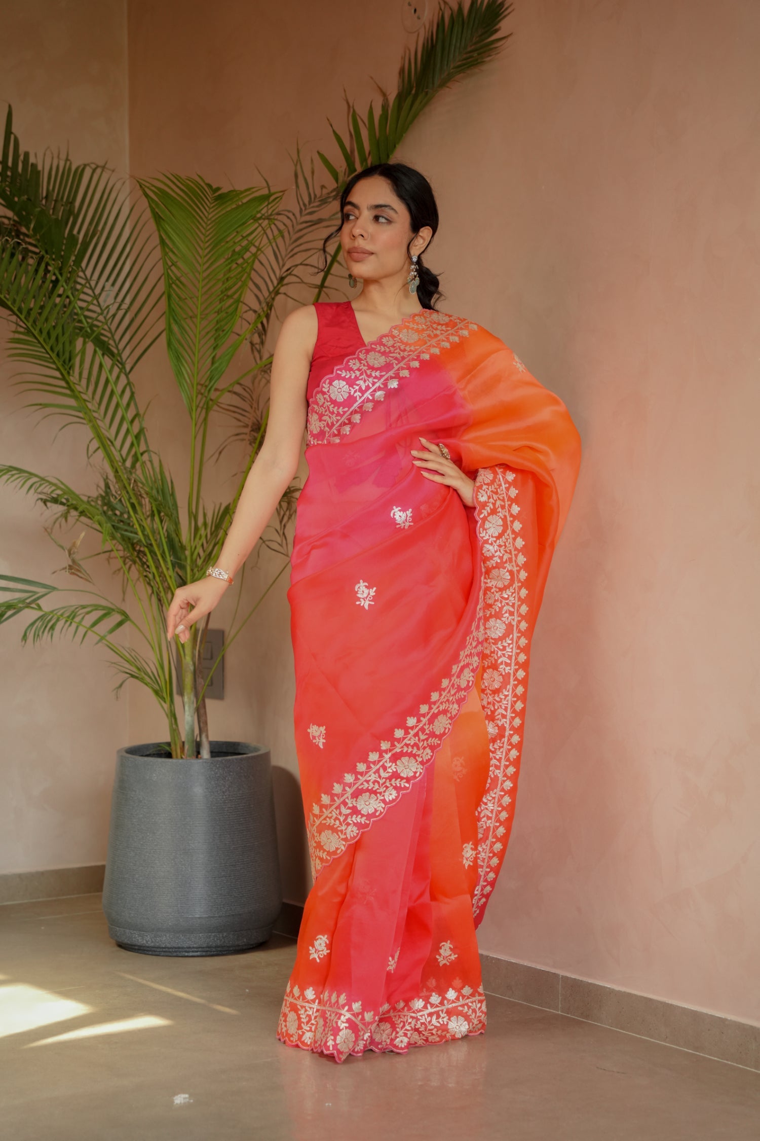 Organza Saree Embroidered with Pittan work