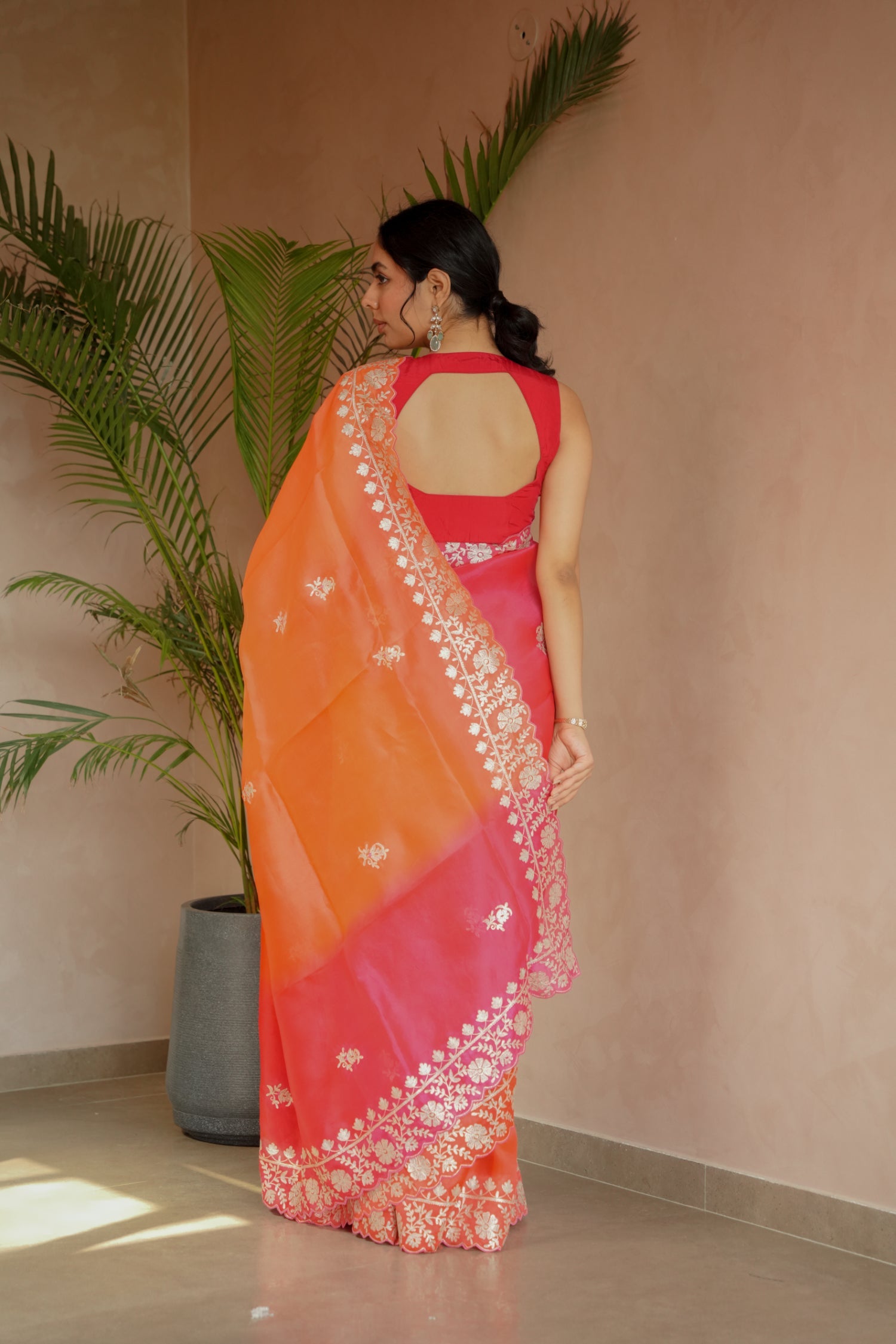 Organza Saree Embroidered with Pittan work