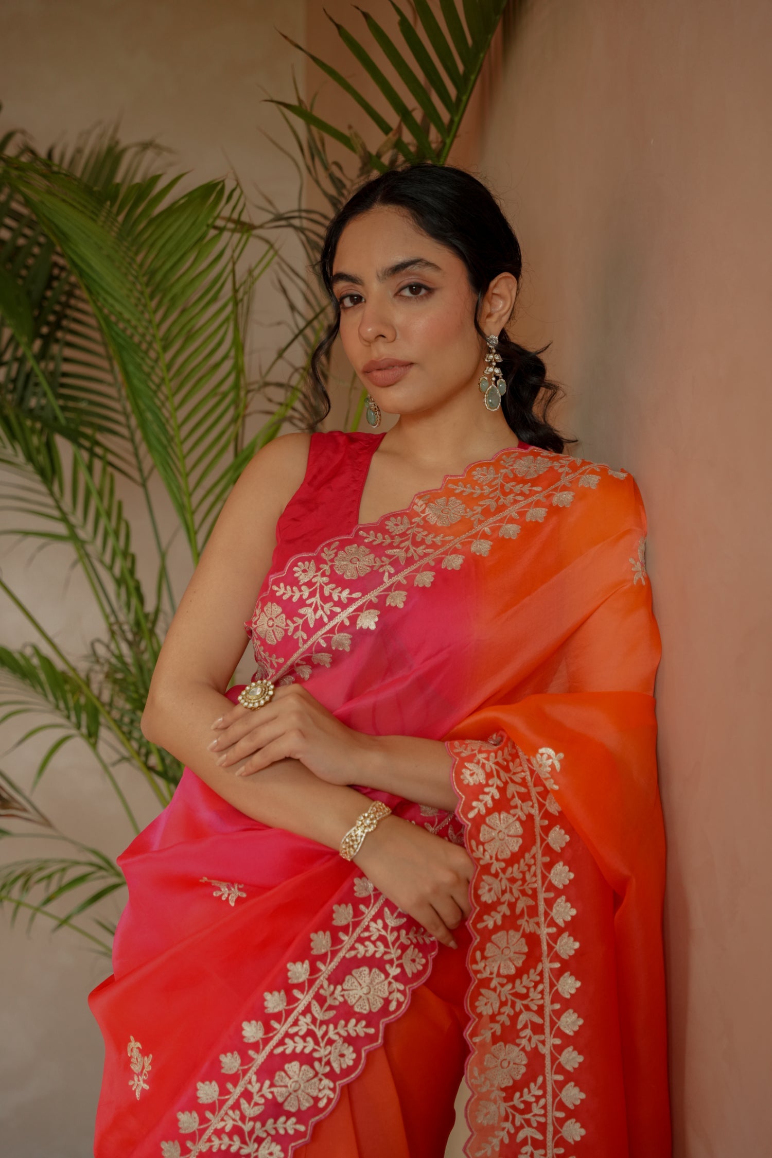 Organza Saree Embroidered with Pittan work