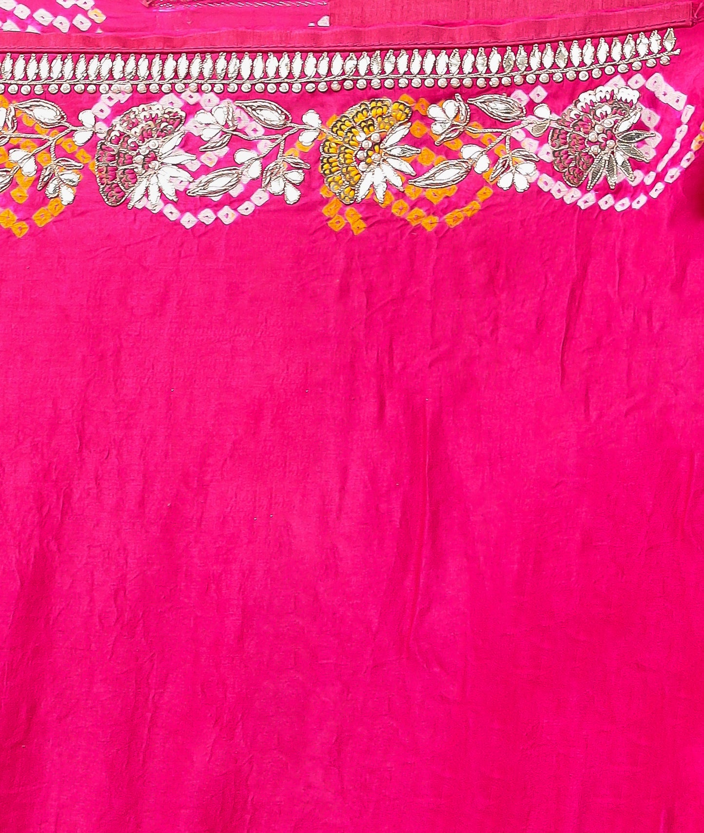Bandhej Gajji Silk Saree with Gota Patti, Thread and Zardozi work