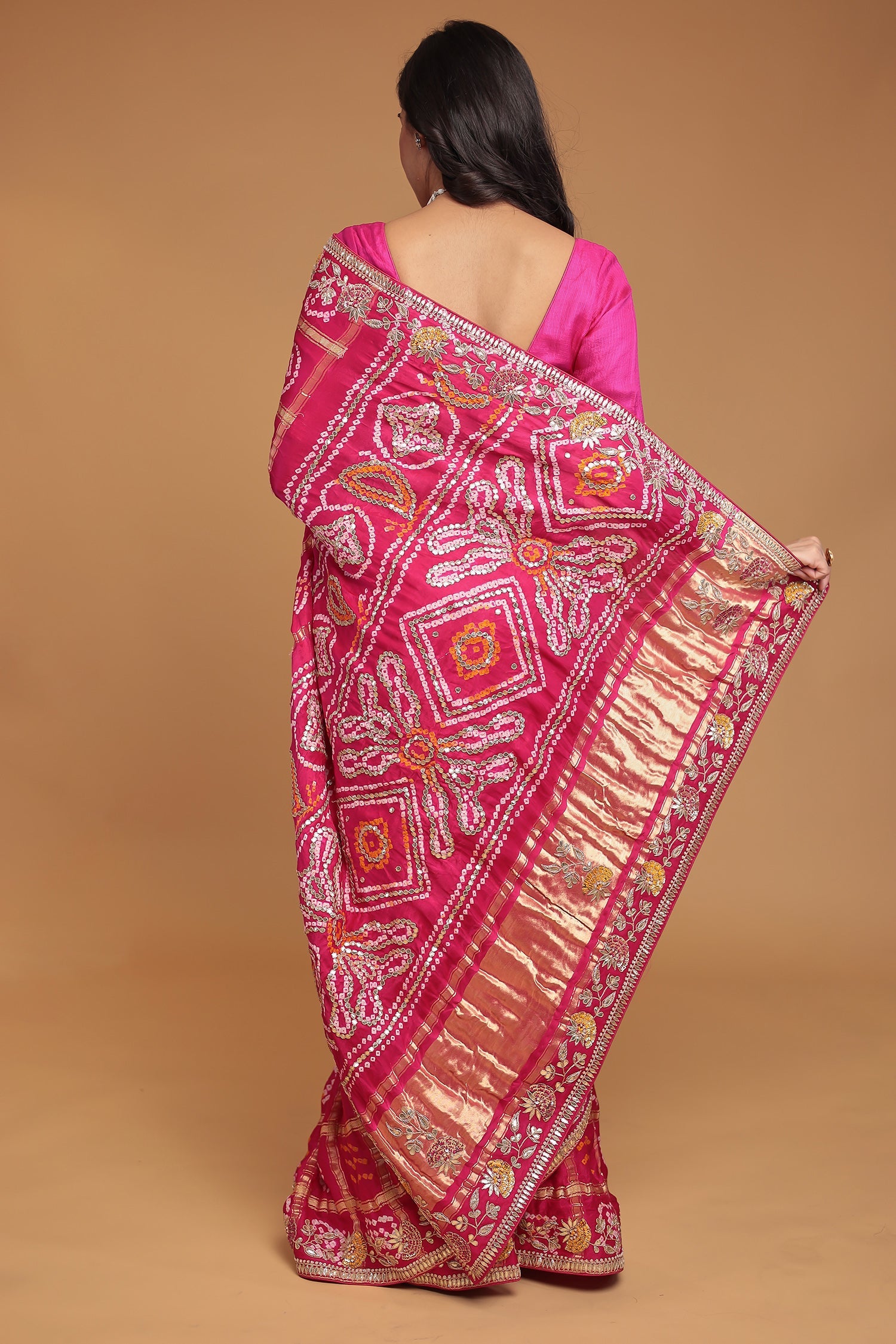 Ghatchola Silk Saree with Gota Patti and Thread work