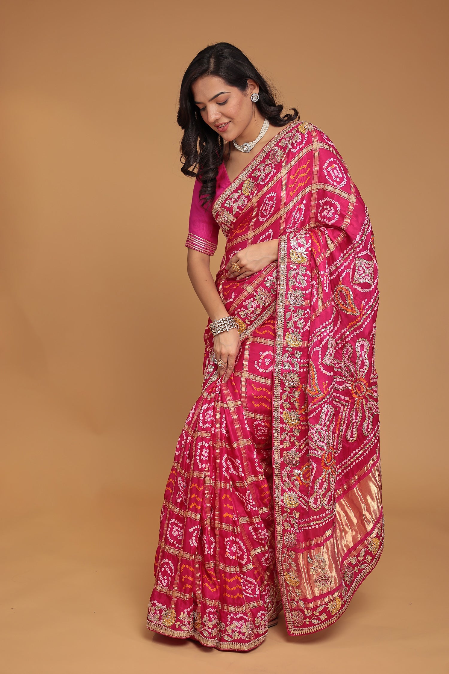 Ghatchola Silk Saree with Gota Patti and Thread work