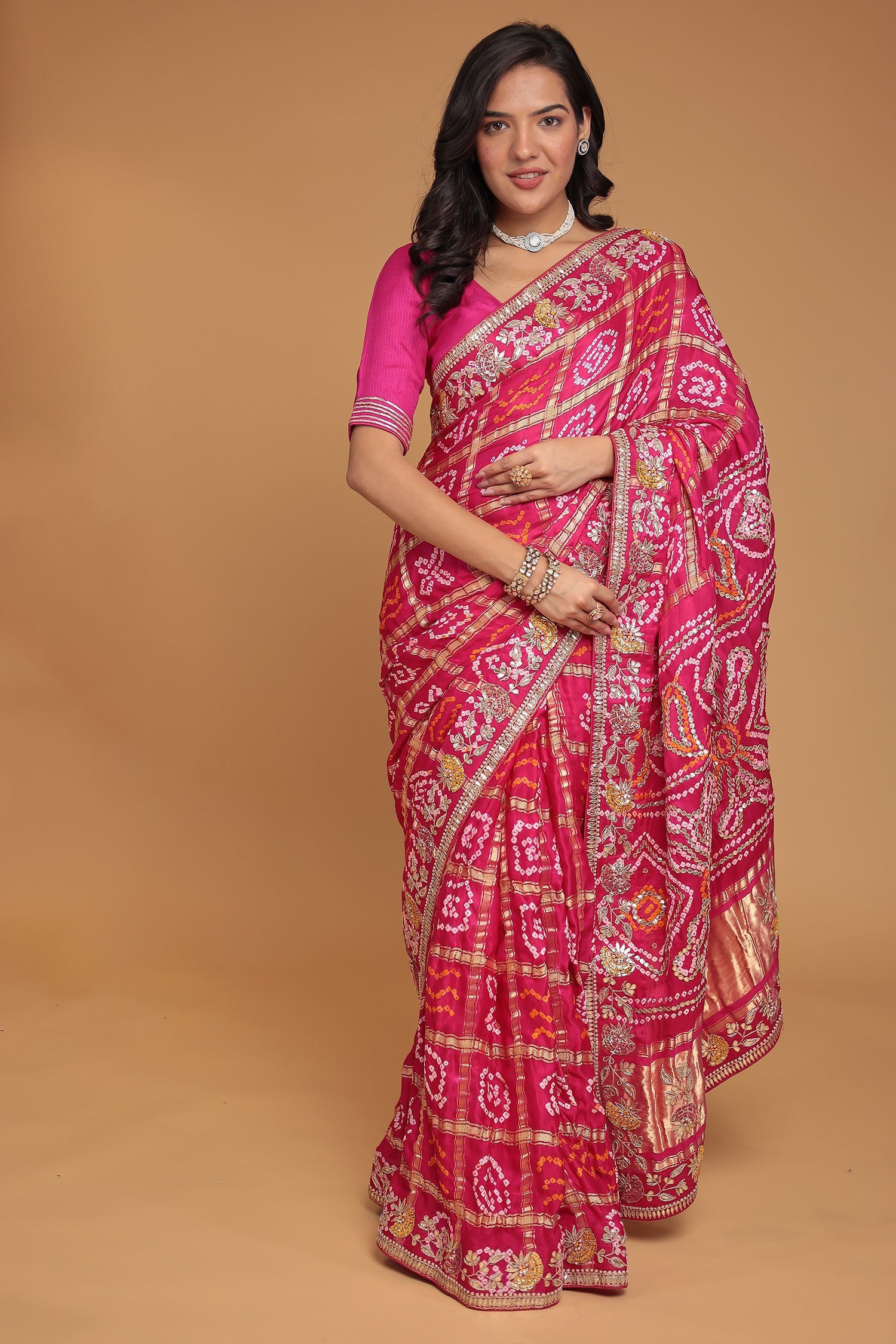 Ghatchola Silk Saree with Gota Patti and Thread work