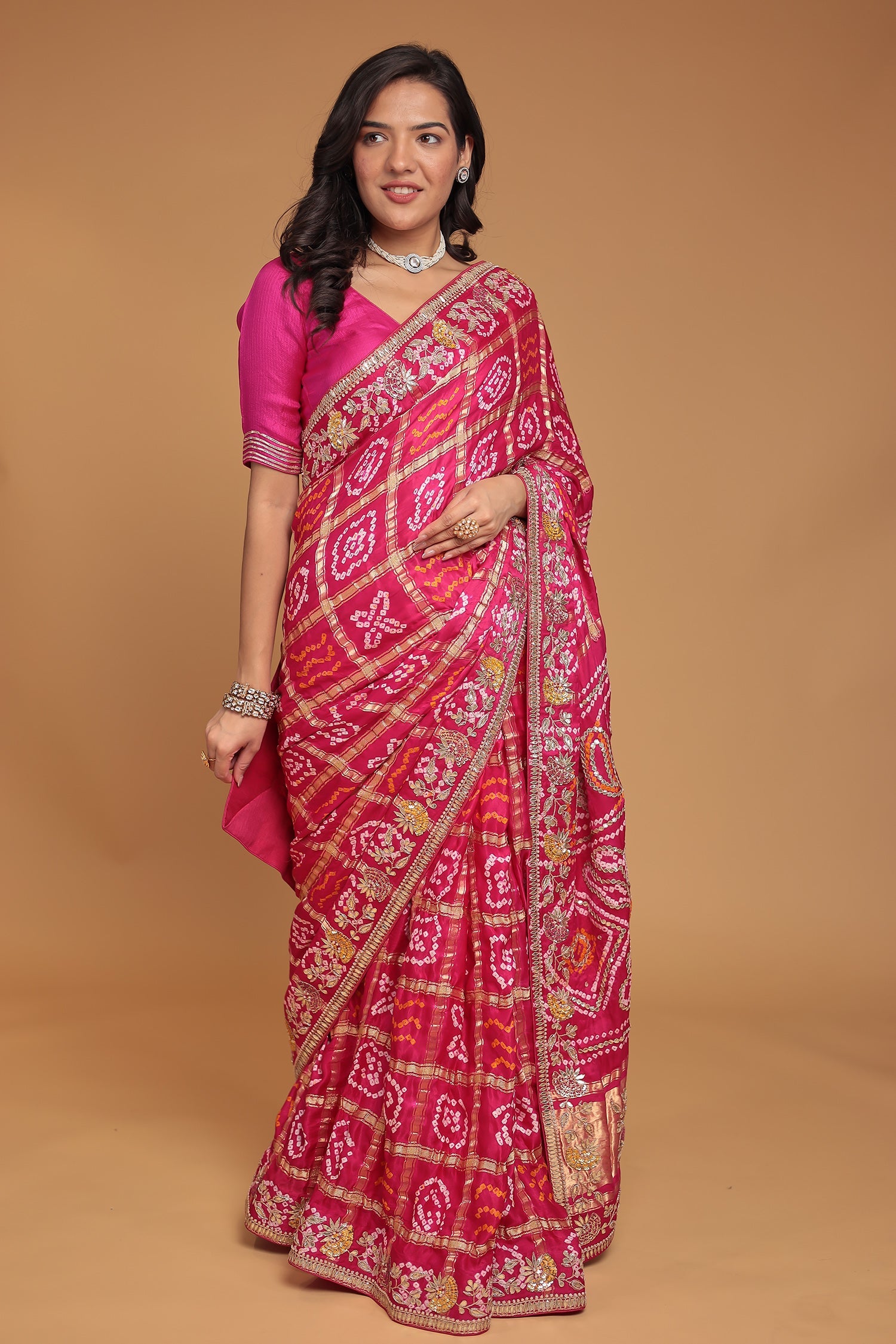 Ghatchola Silk Saree with Gota Patti and Thread work
