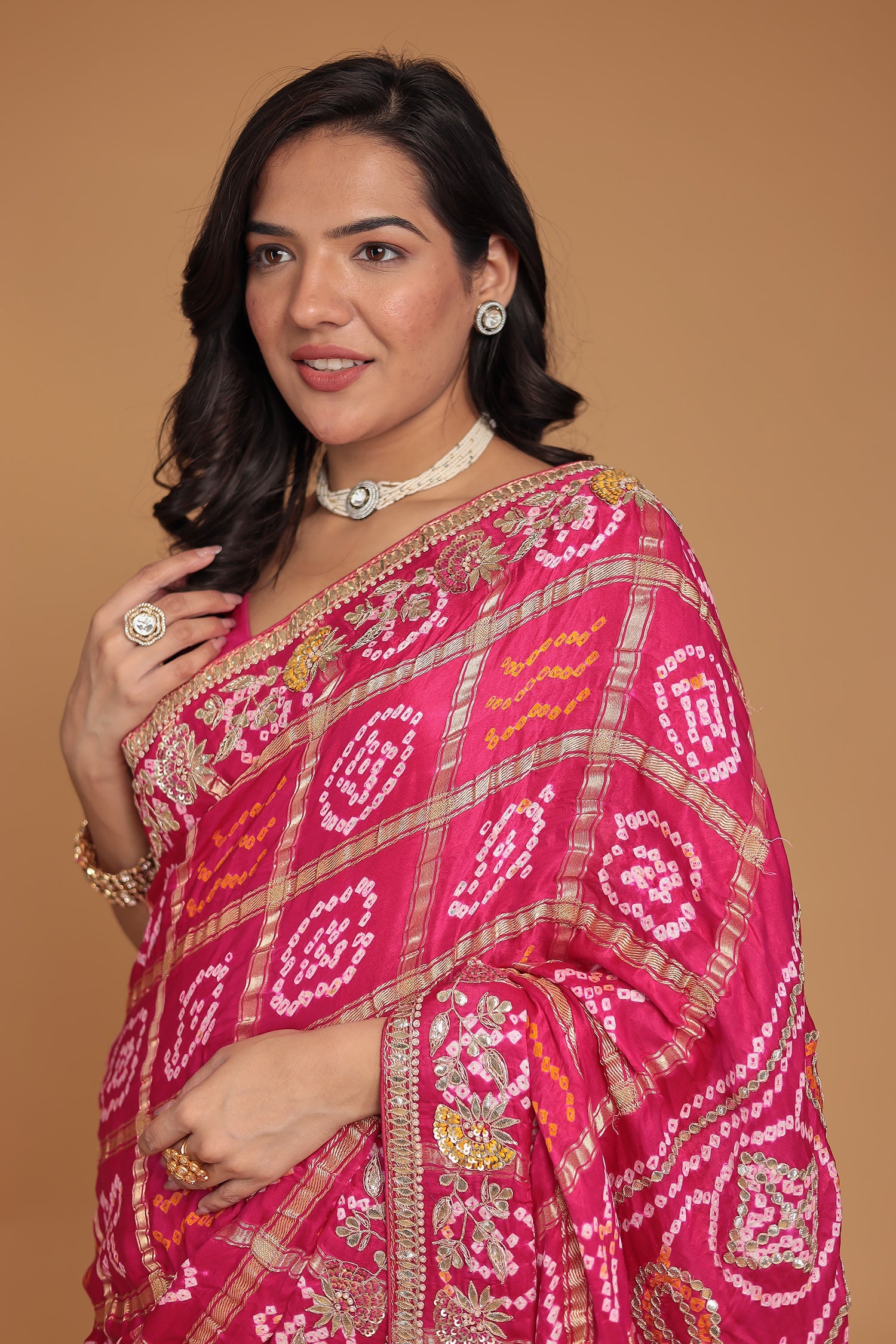 Ghatchola Silk Saree with Gota Patti and Thread work