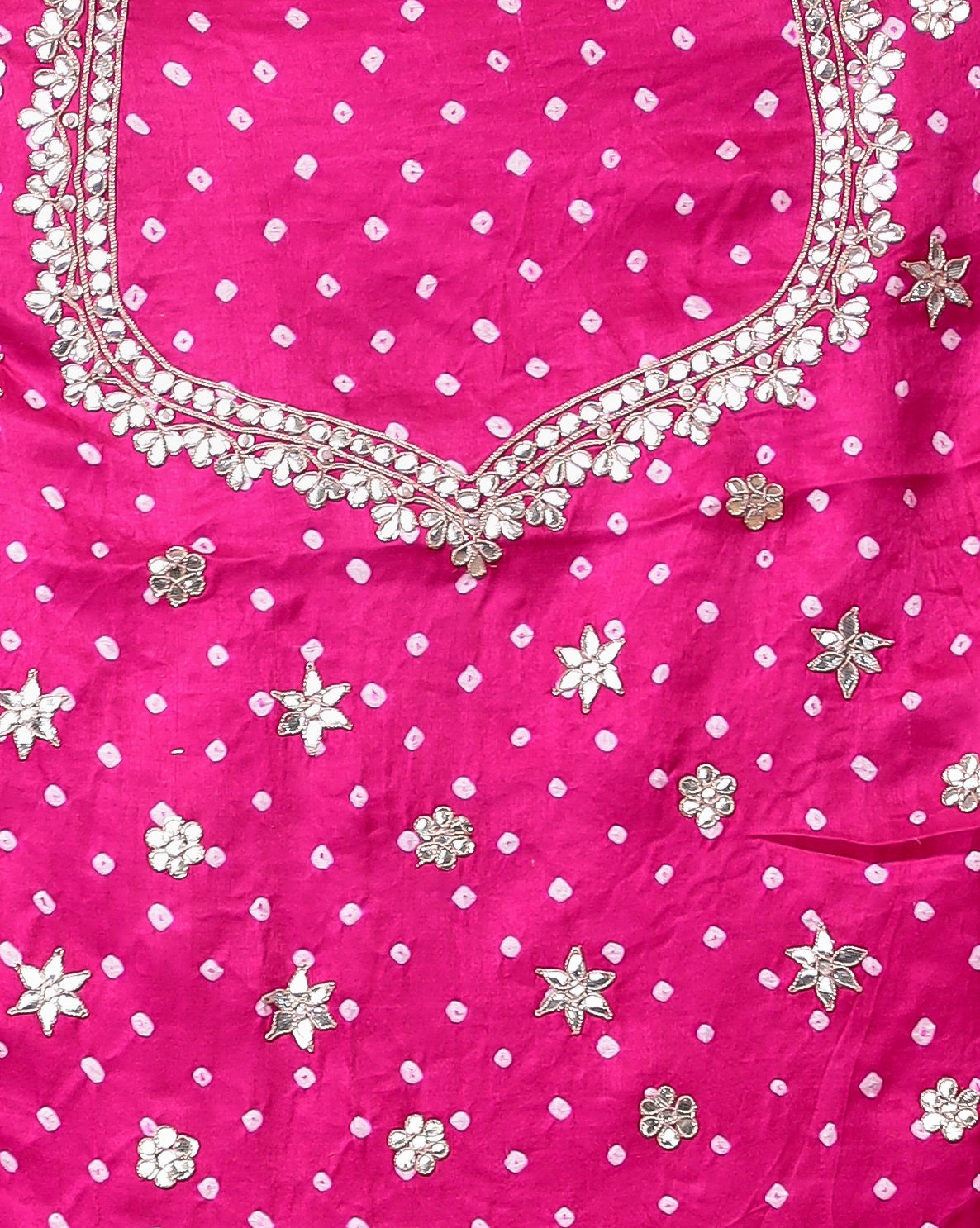 Bandhej Gajji Silk Saree with Dori and Gota Patti work