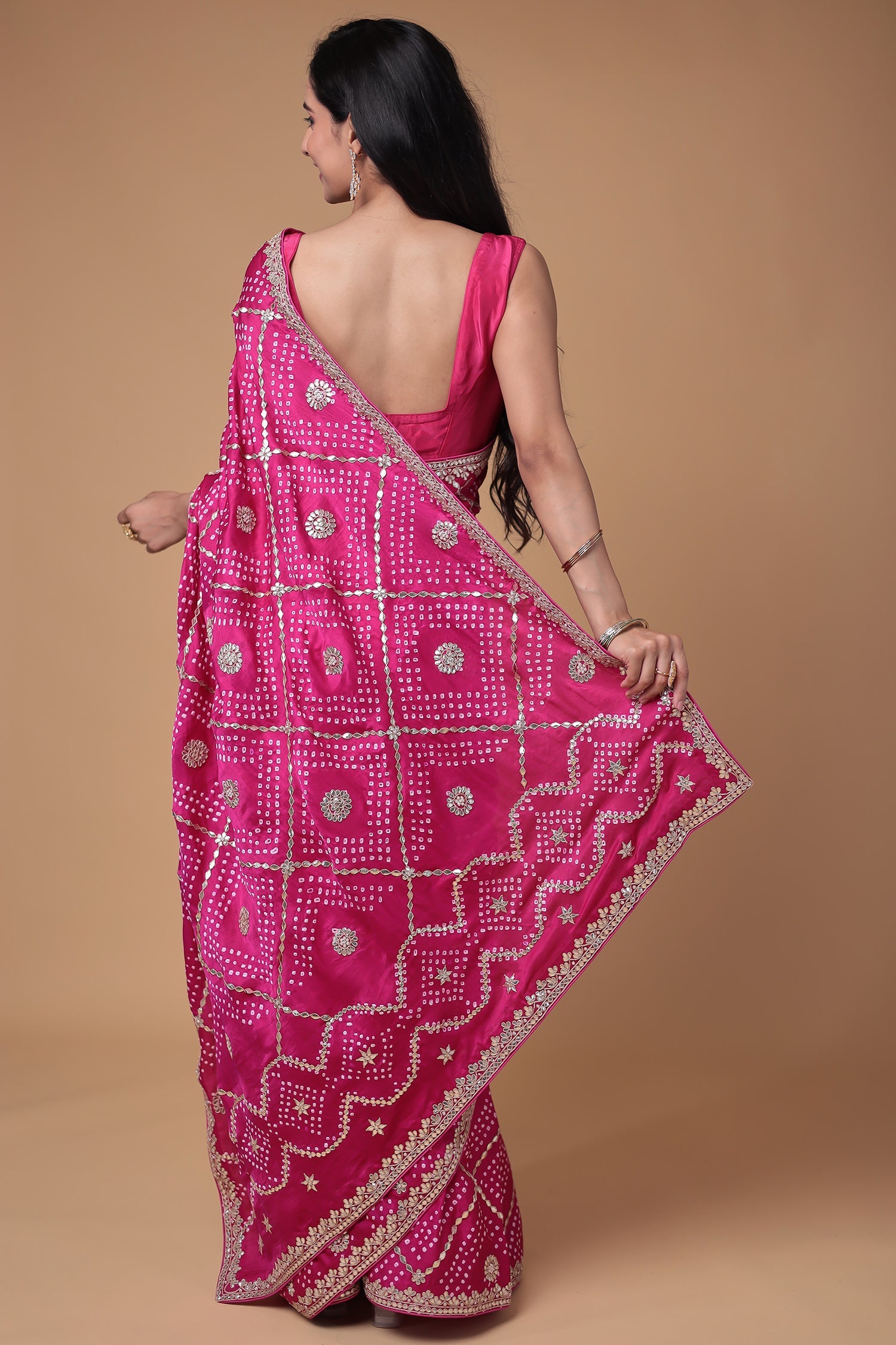 Bandhej Gajji Silk Saree with Dori and Gota Patti work