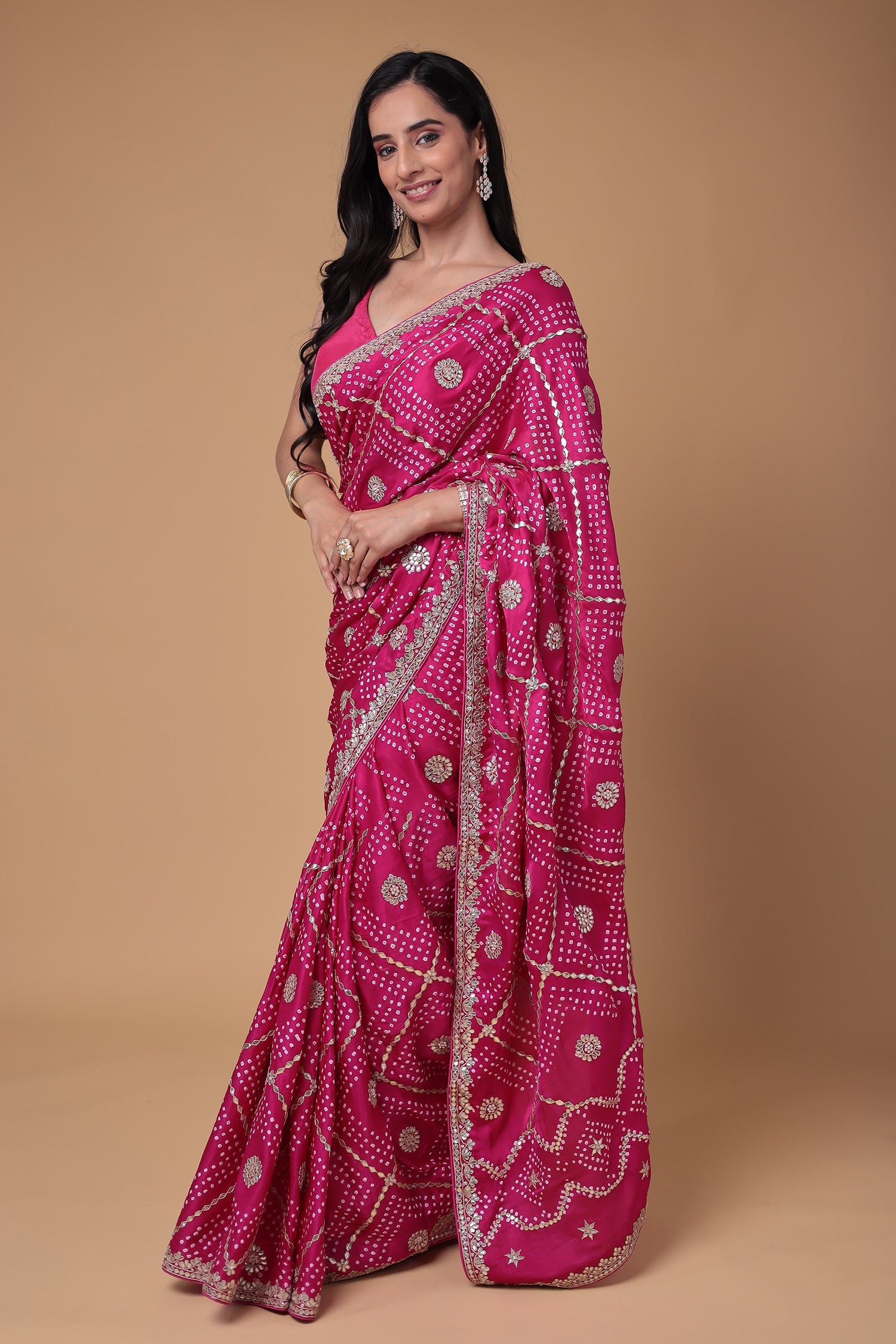 Bandhej Gajji Silk Saree with Dori and Gota Patti work