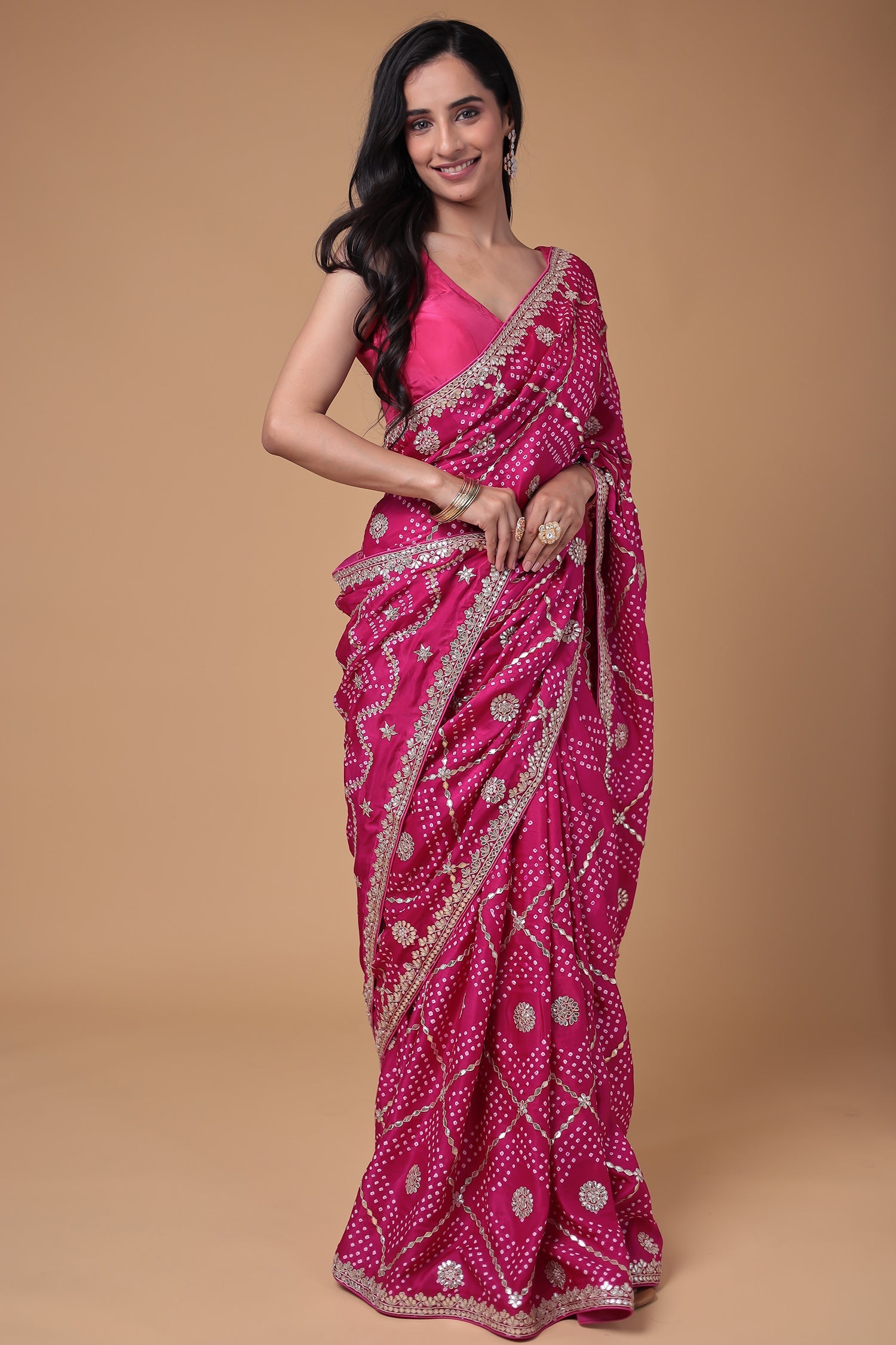 Bandhej Gajji Silk Saree with Dori and Gota Patti work