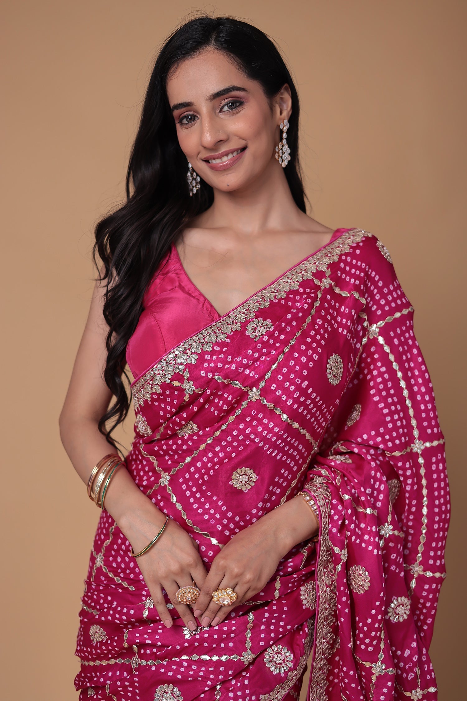 Bandhej Gajji Silk Saree with Dori and Gota Patti work