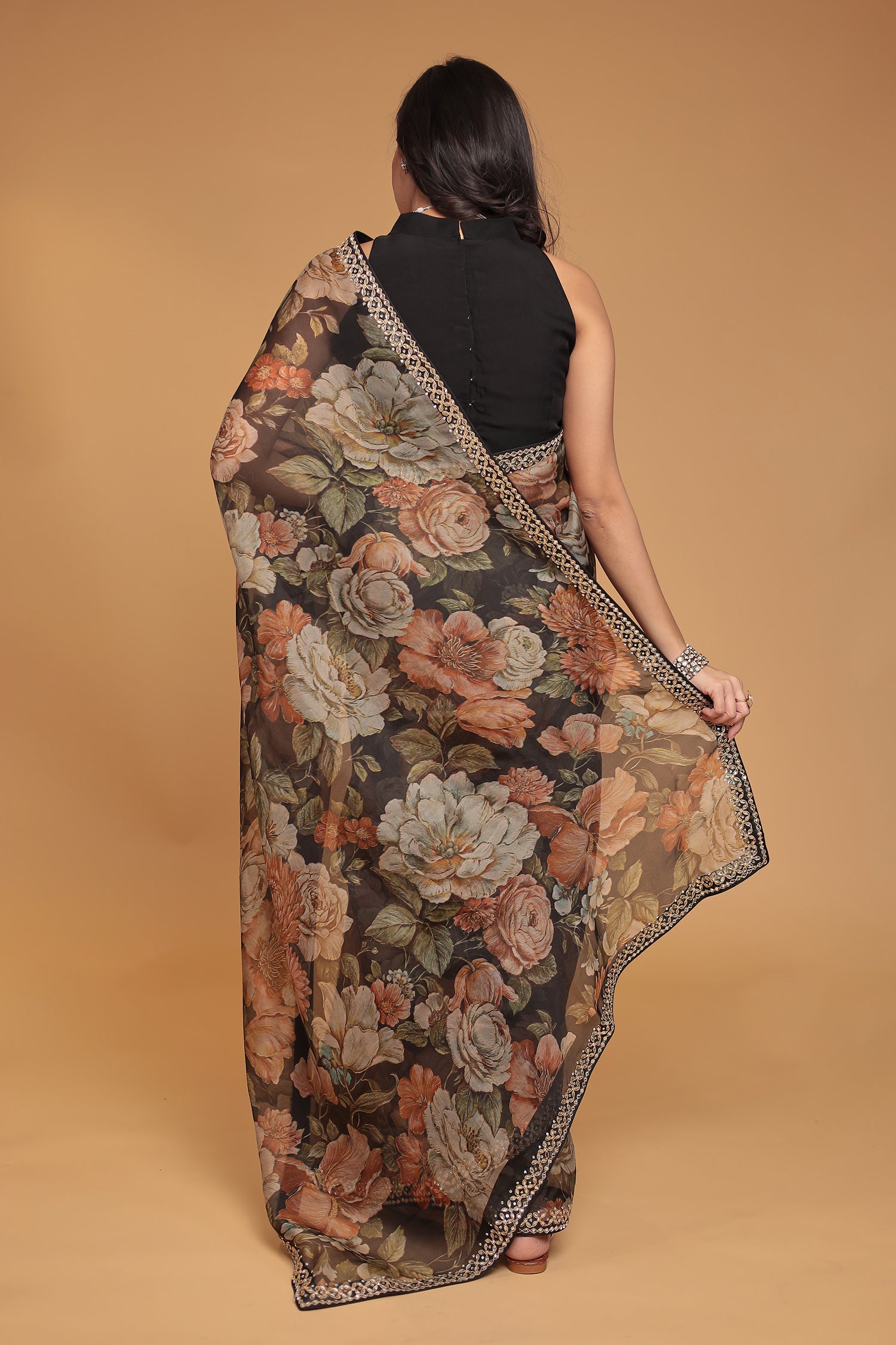 Printed Organza Saree with Dori and Stone work