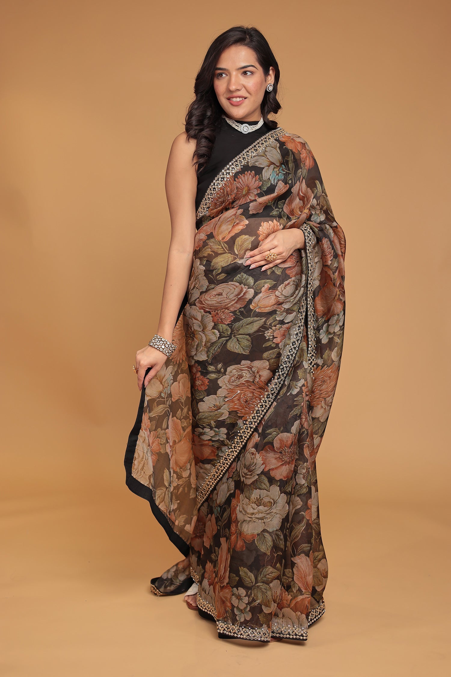 Printed Organza Saree with Dori and Stone work