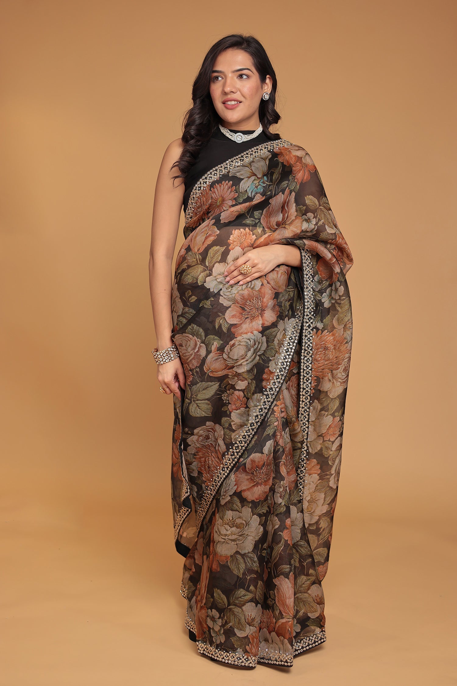 Printed Organza Saree with Dori and Stone work