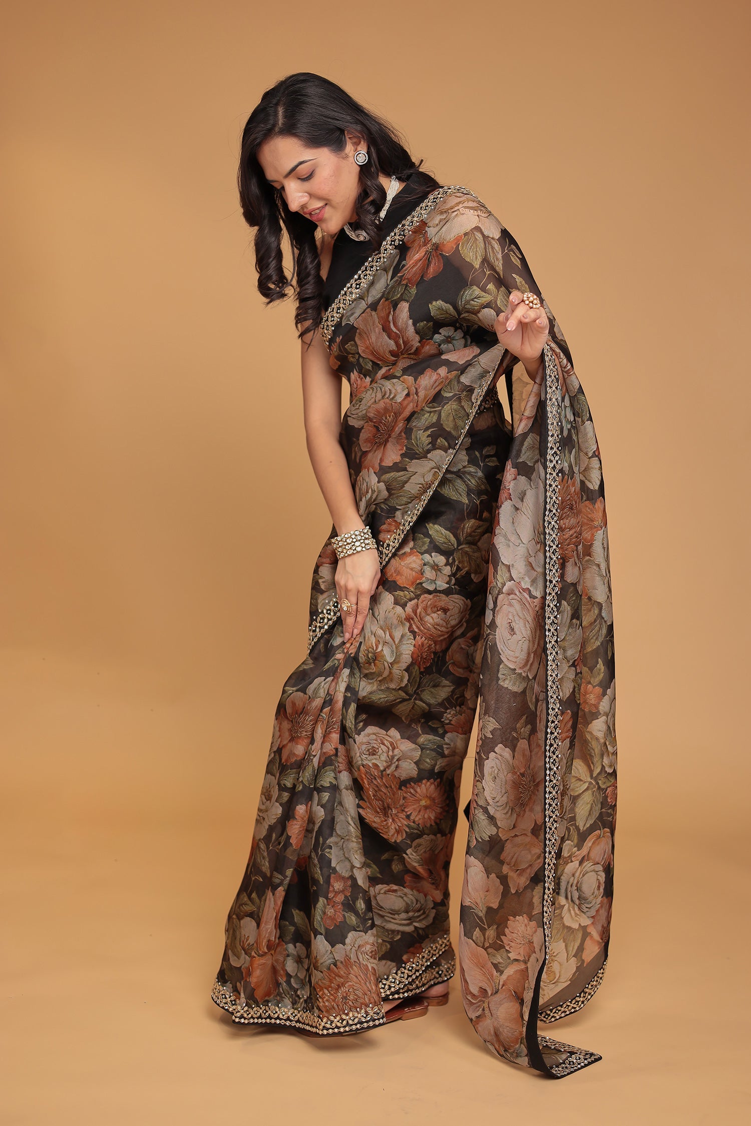 Printed Organza Saree with Dori and Stone work