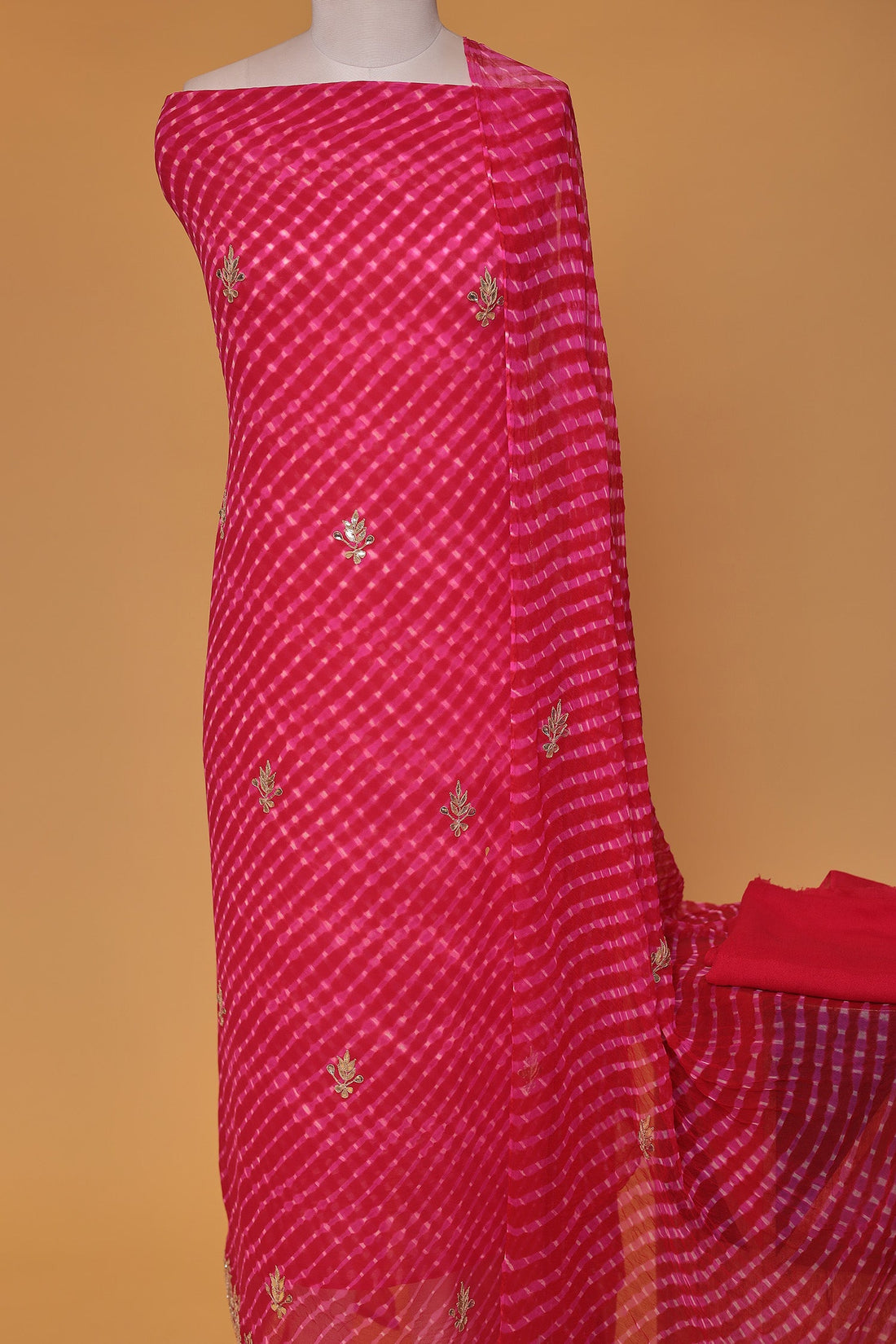 Leheriya Chinon Unstitched Suit with Dori and Gota Patti work