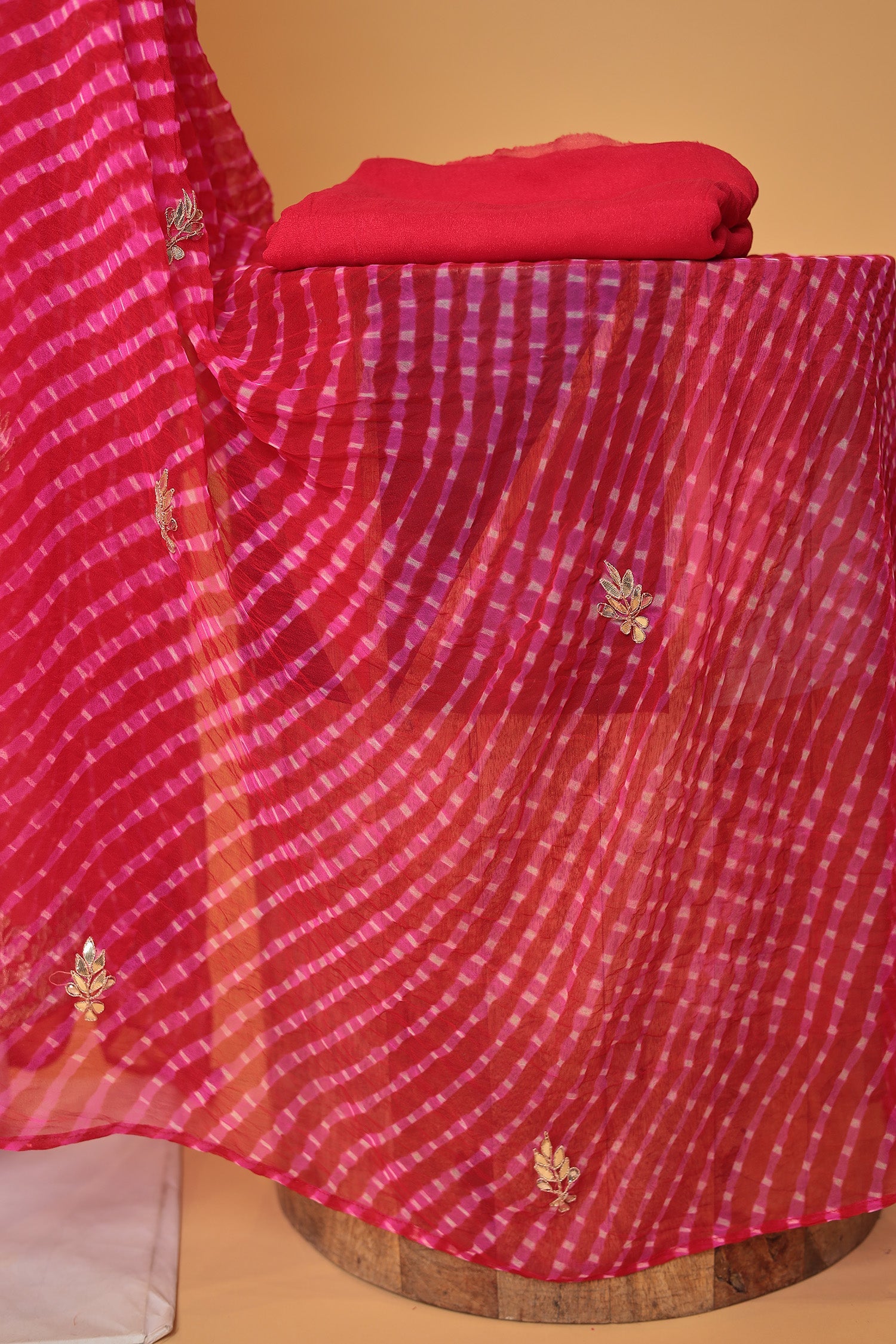 Leheriya Chinon Unstitched Suit with Dori and Gota Patti work