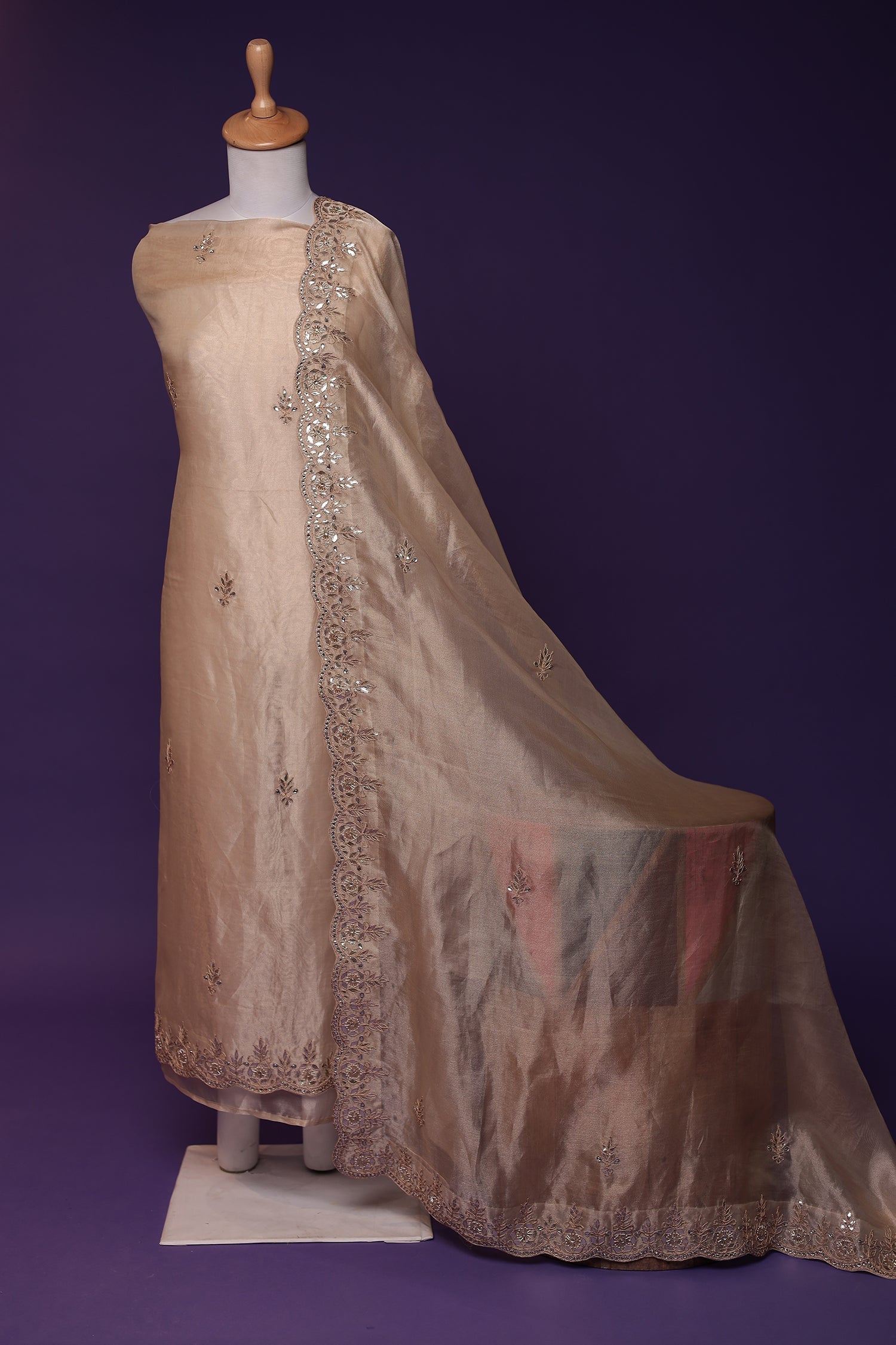 Tissue Unstitched Suit with Dori and Gota Patti work