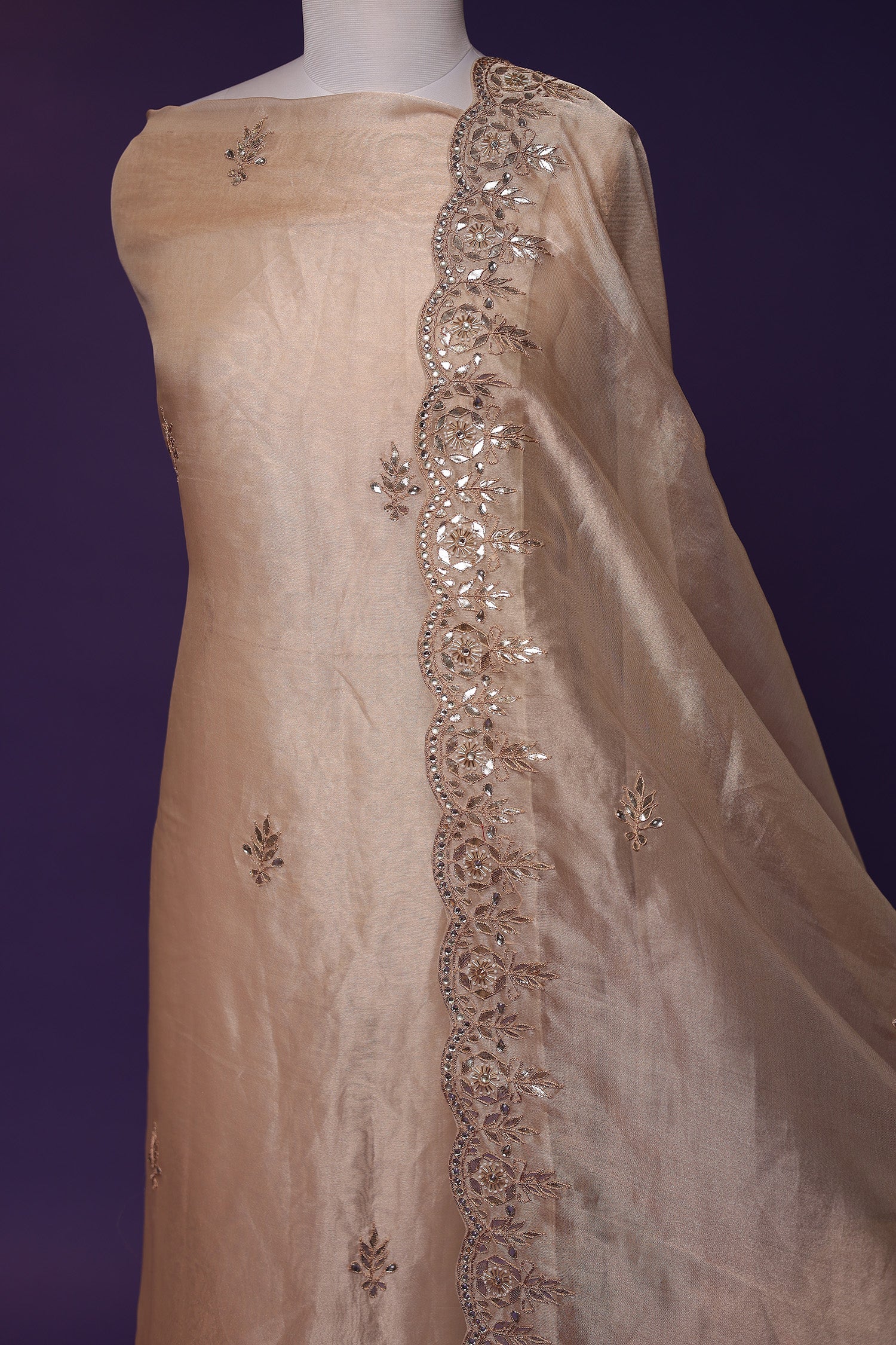 Tissue Unstitched Suit with Dori and Gota Patti work