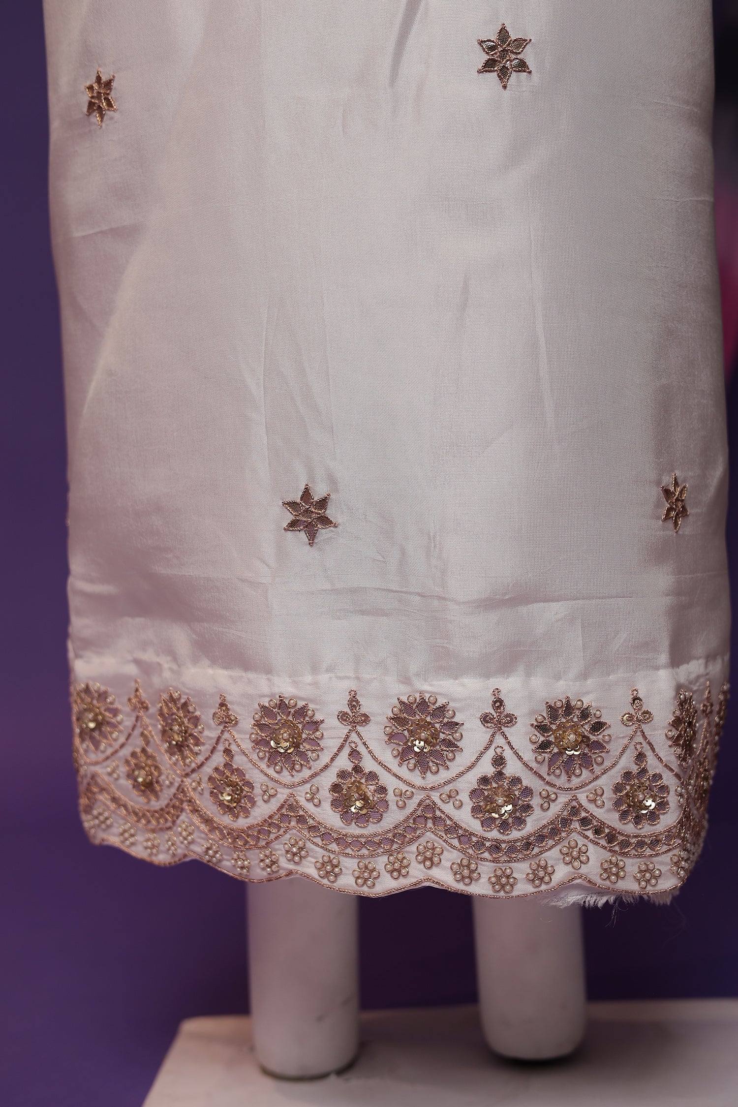 Silk Unstitched Suit with Dori, Gota Patti and Pearl work