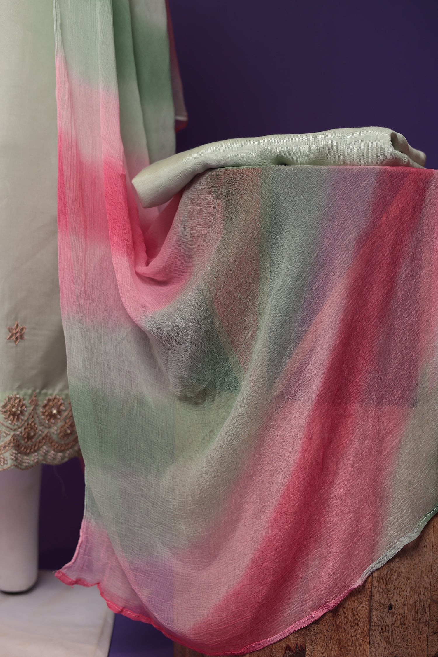 Silk Unstitched Suit with Dori, Gota Patti and Pearl work