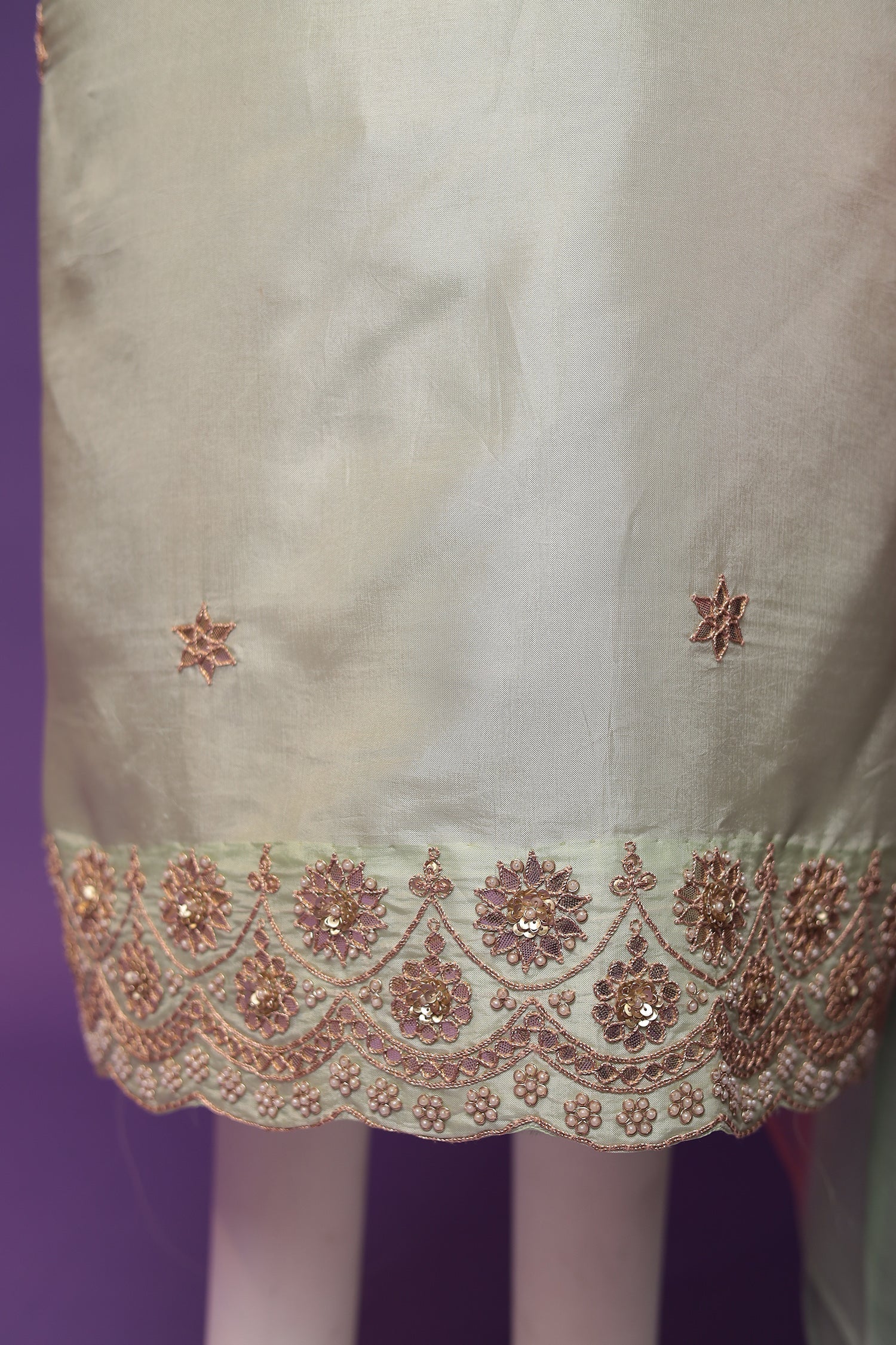 Silk Unstitched Suit with Dori, Gota Patti and Pearl work