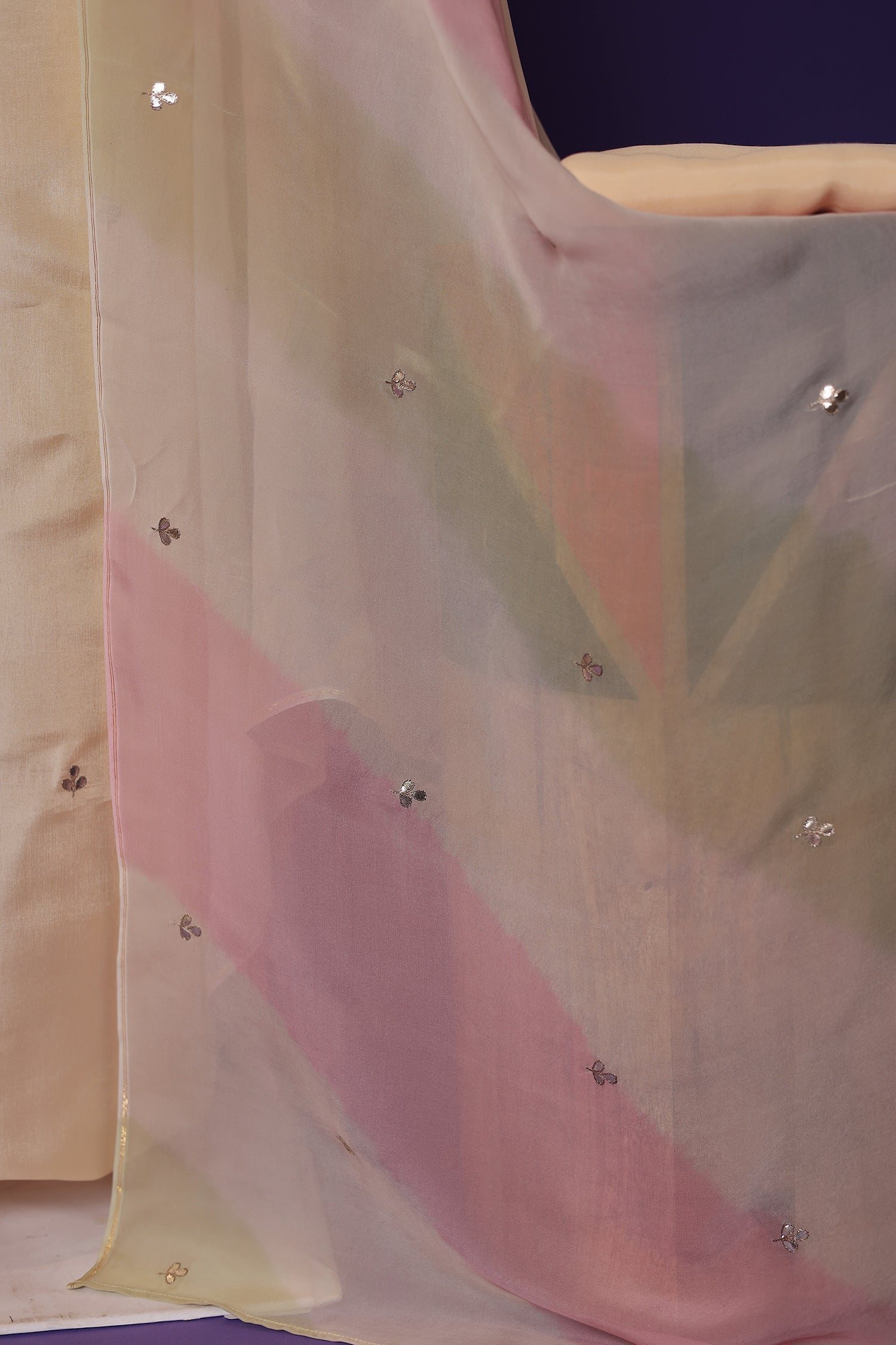 Silk Unstitched Suit with Aari, Gota Patti and Thread work