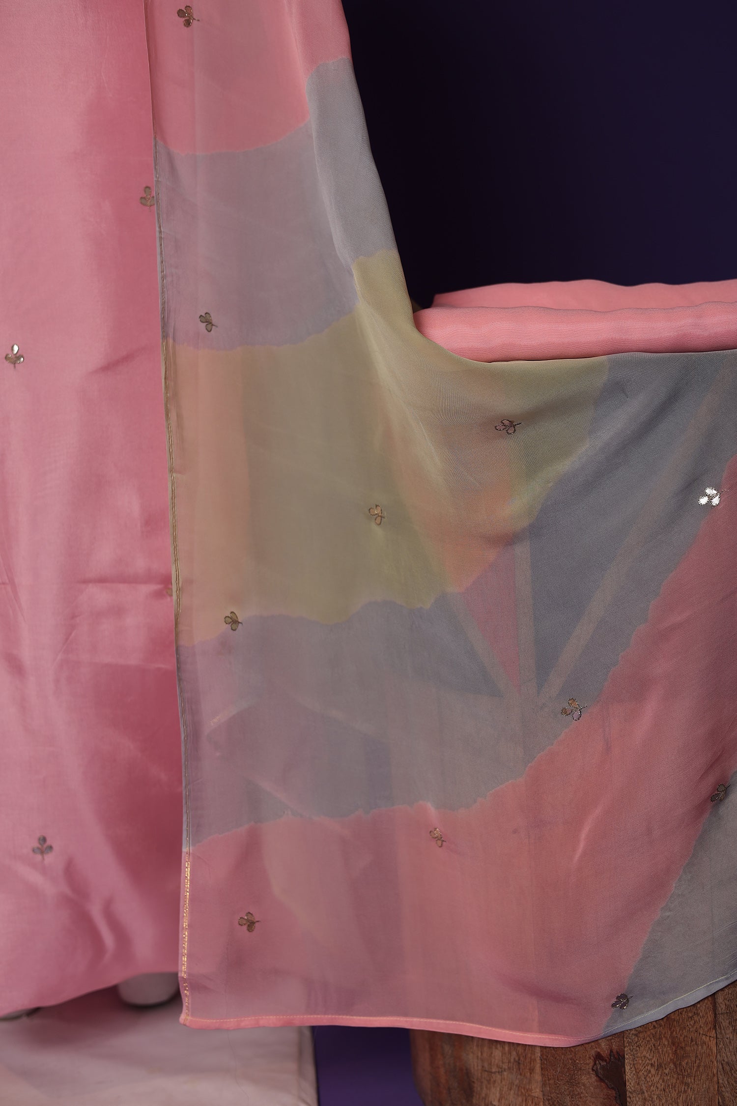 Silk Unstitched Suit with Aari, Gota Patti and Thread work