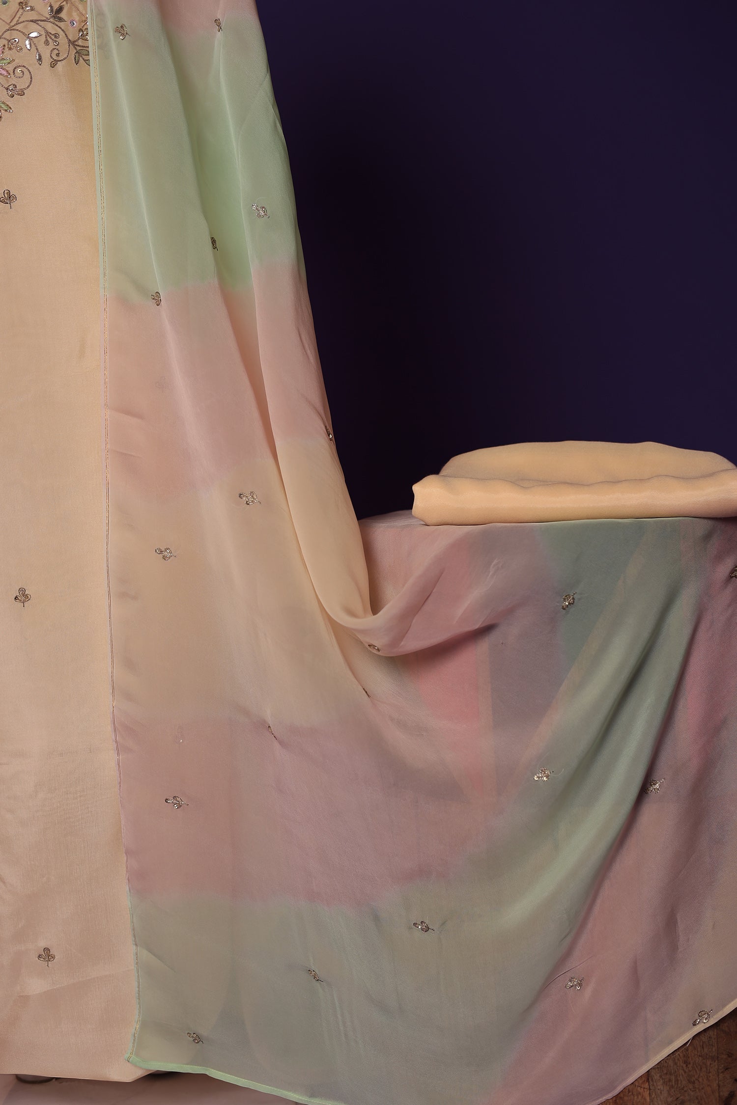 Silk Unstitched Suit with Aari, Gota Patti and Thread work