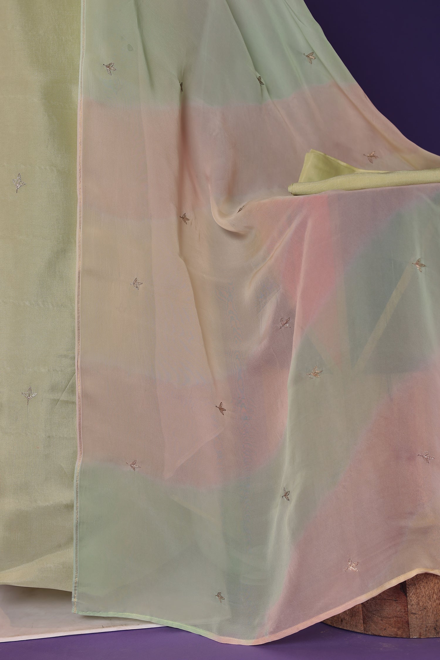 Silk Unstitched Suit with Gota Patti, Sequins and Thread work