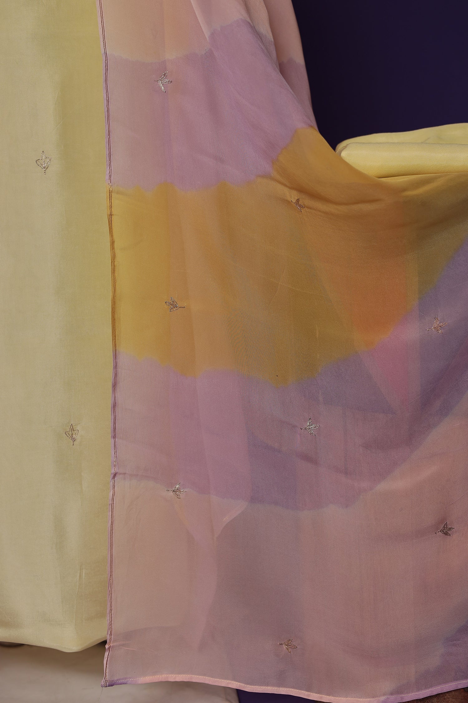 Silk Unstitched Suit with Gota Patti, Sequins and Thread work