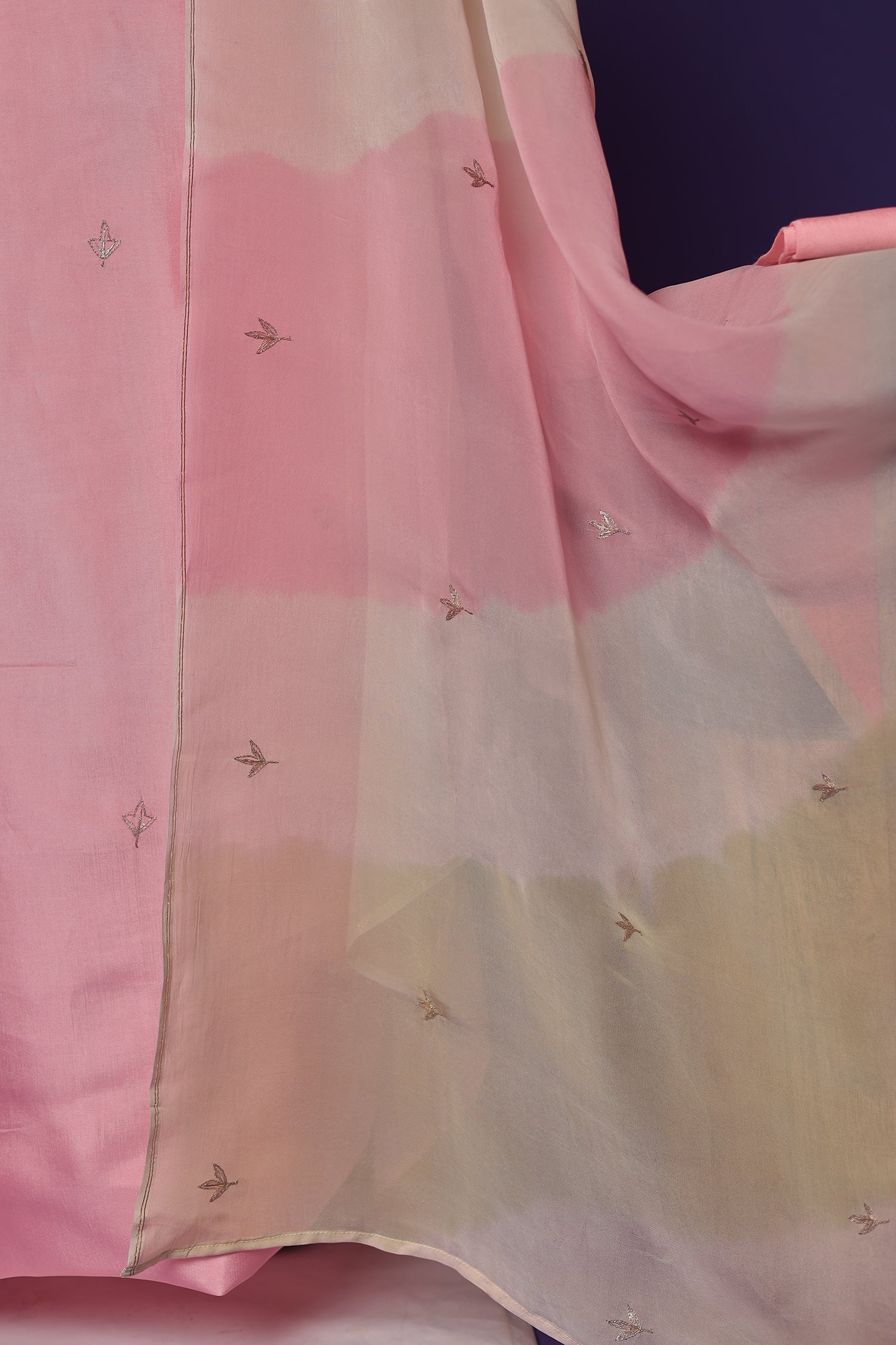 Silk Unstitched Suit with Gota Patti, Sequins and Thread work