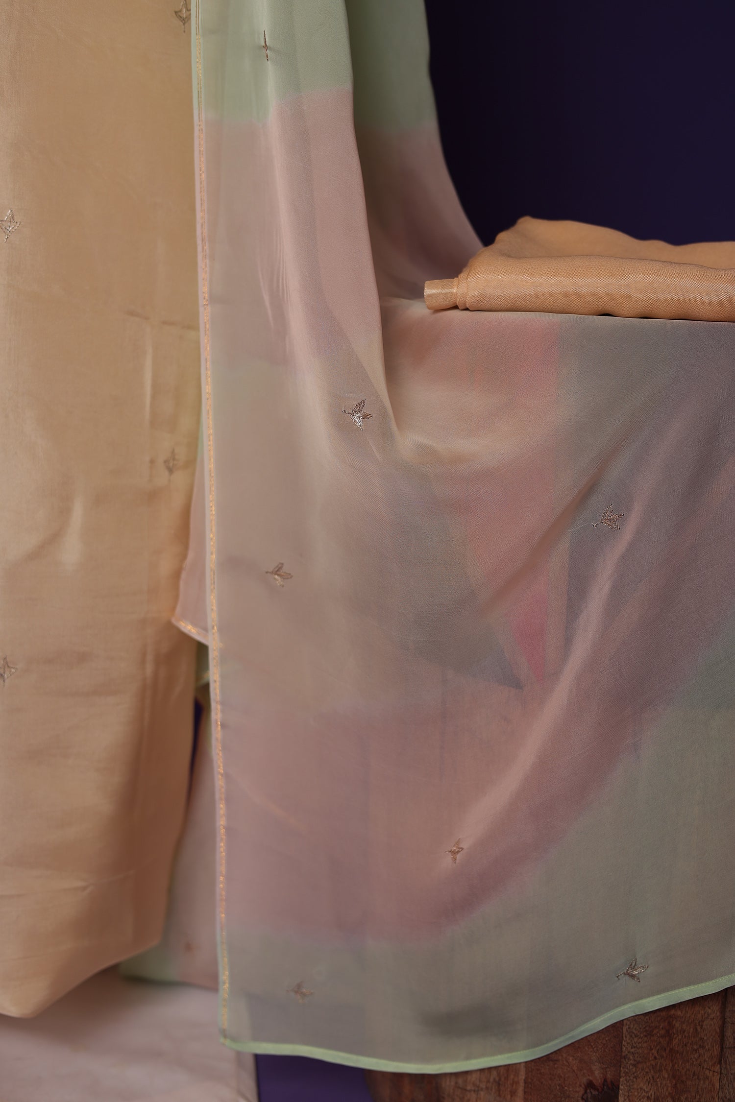 Silk Unstitched Suit with Gota Patti, Sequins and Thread work