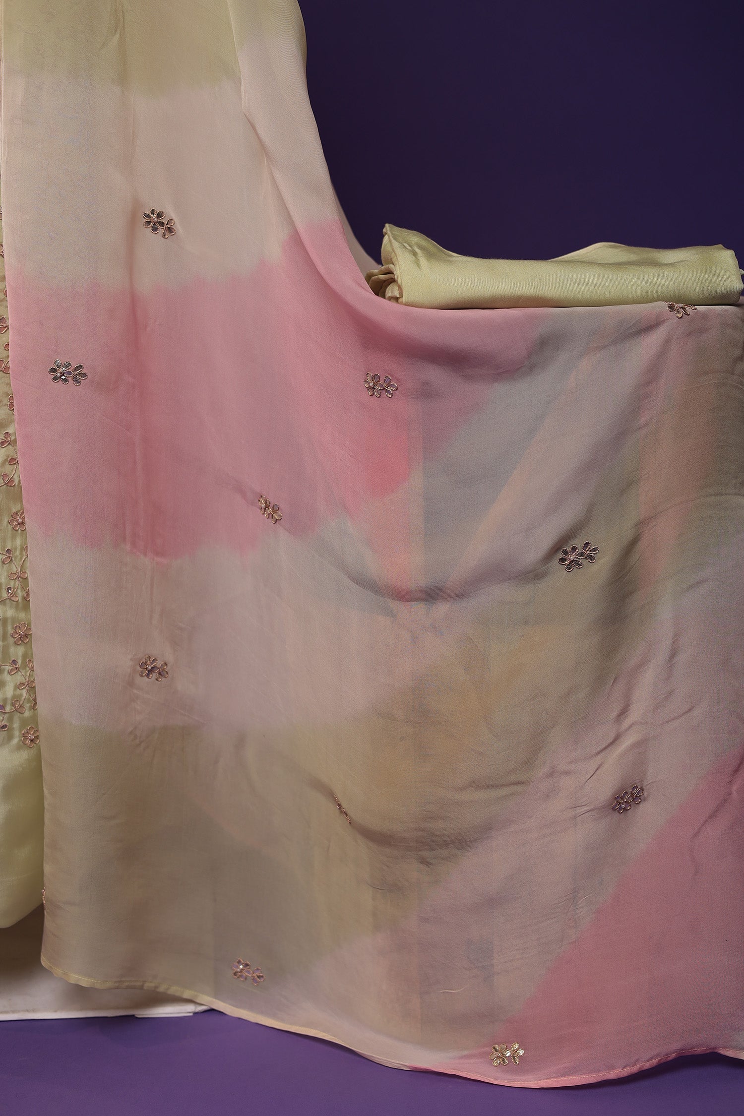 Silk Unstitched Suit with Dori and Gota Patti work