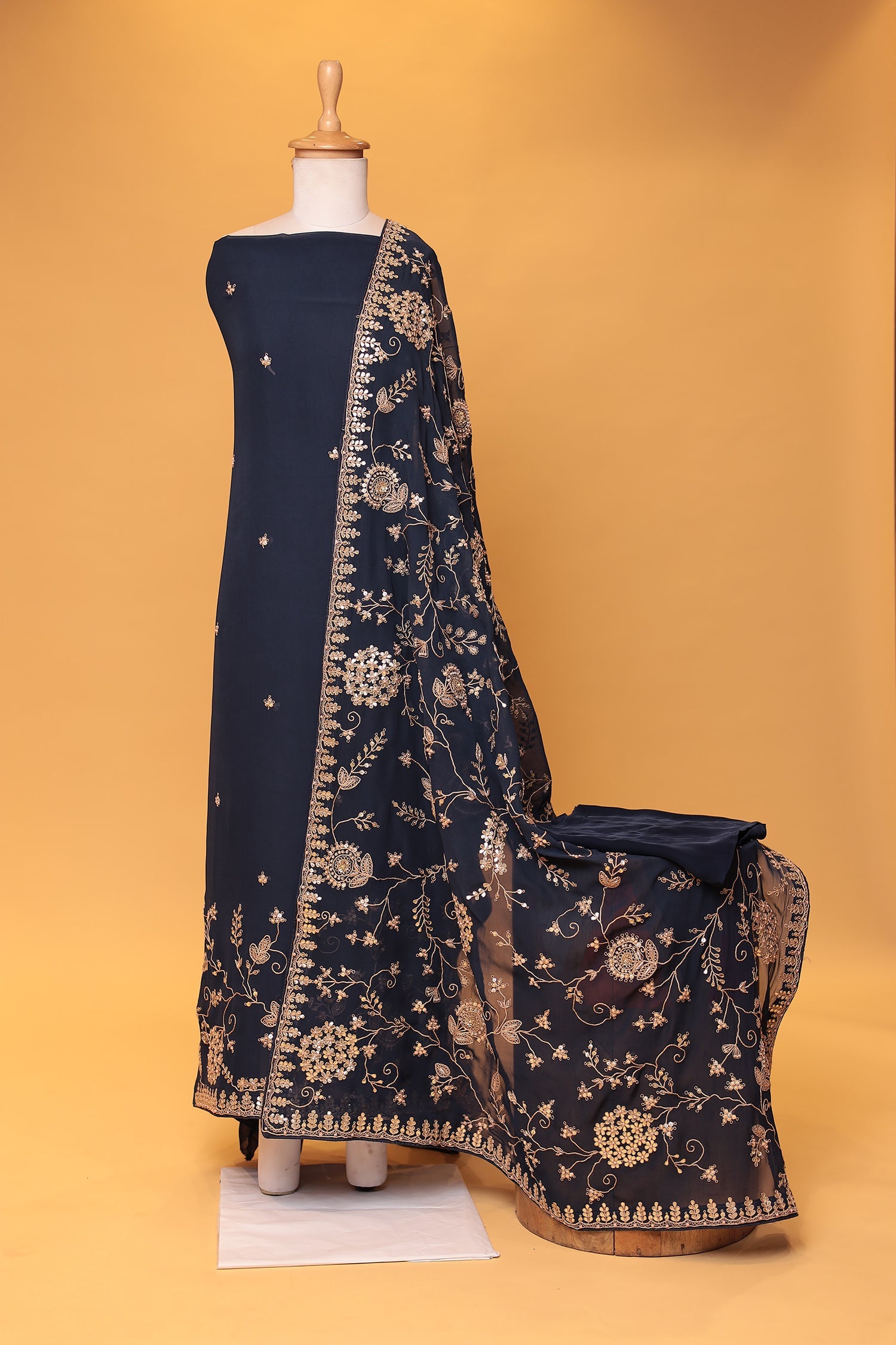 Georgette Unstitched Suit Embellished with Gota Patti, Pearl and Zardozi work