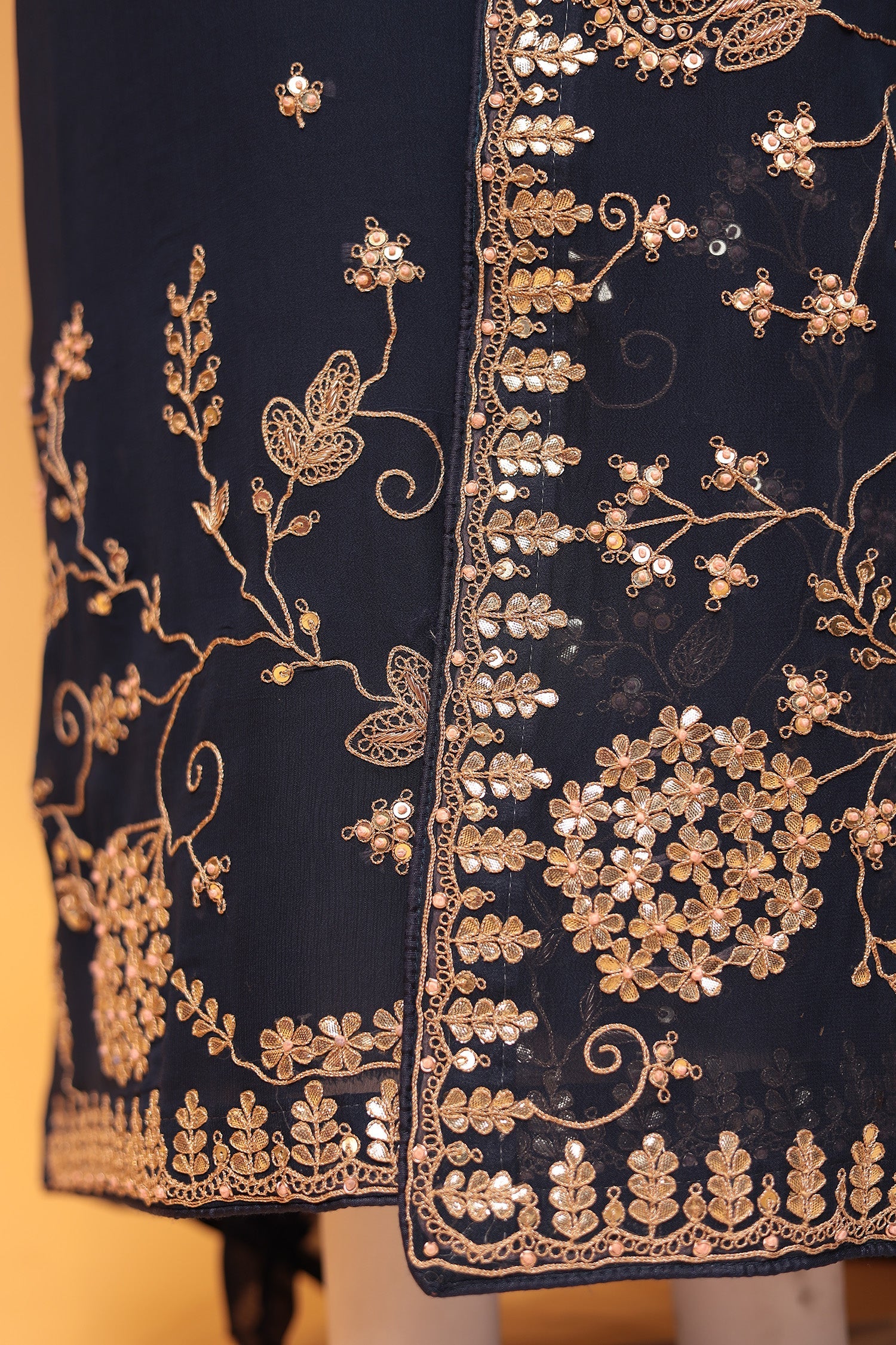 Georgette Unstitched Suit Embellished with Gota Patti, Pearl and Zardozi work