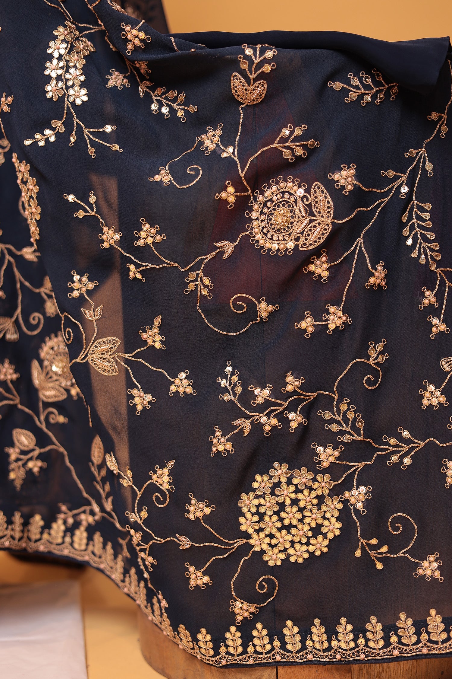 Georgette Unstitched Suit Embellished with Gota Patti, Pearl and Zardozi work