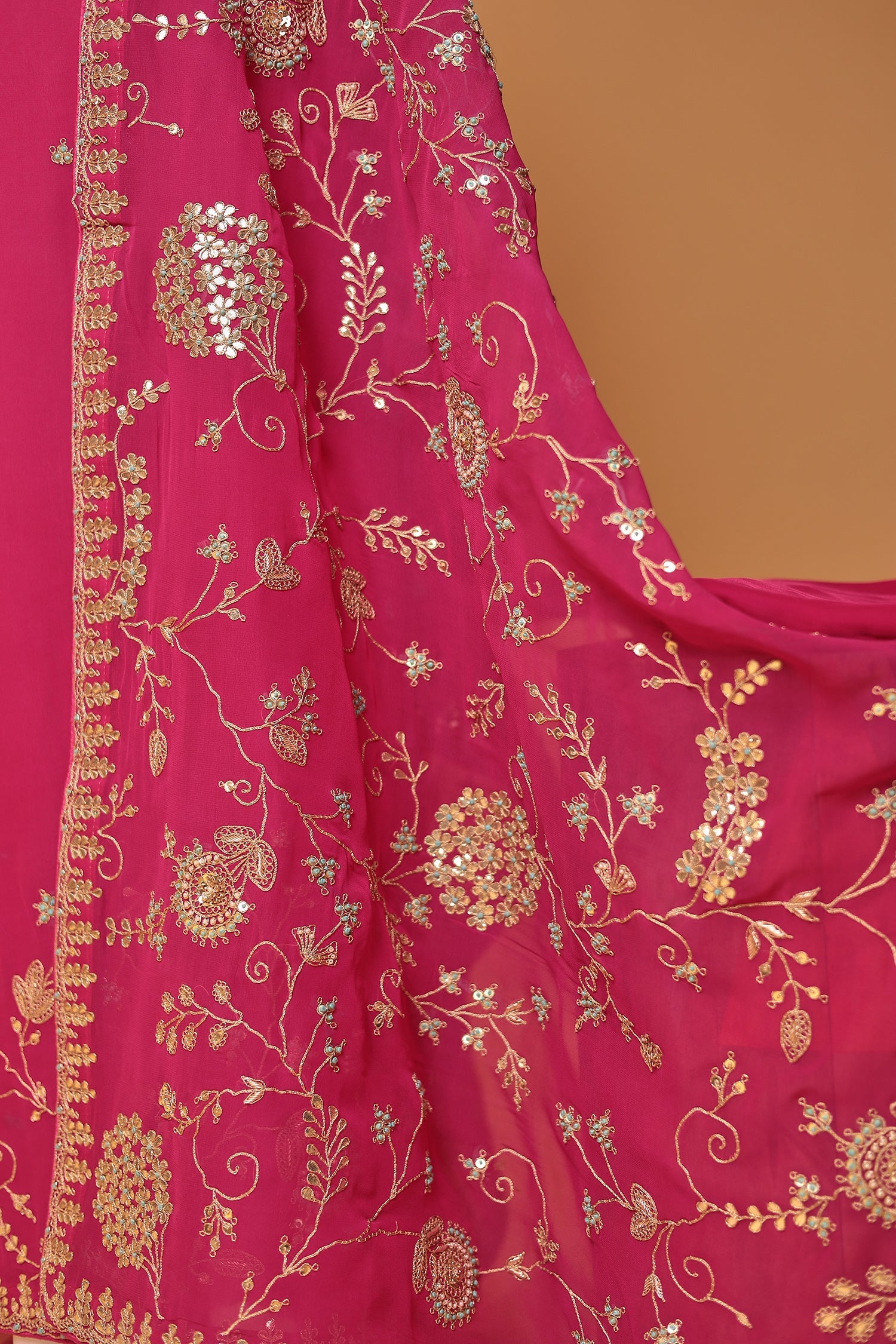 Georgette Unstitched Suit Embellished with Gota Patti, Pearl and Zardozi work