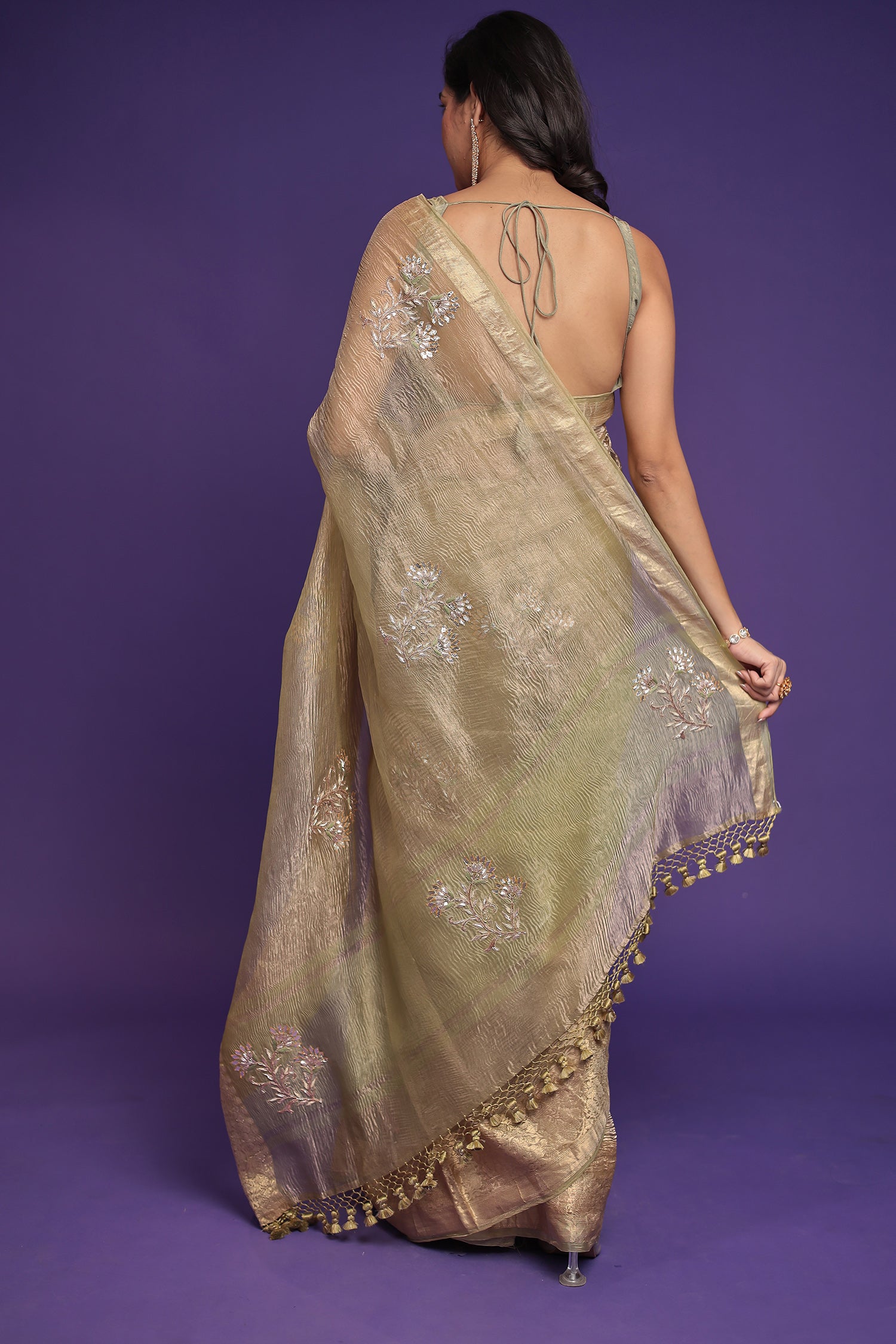 Tissue Saree with Gota Patti, Thread and Zardozi work