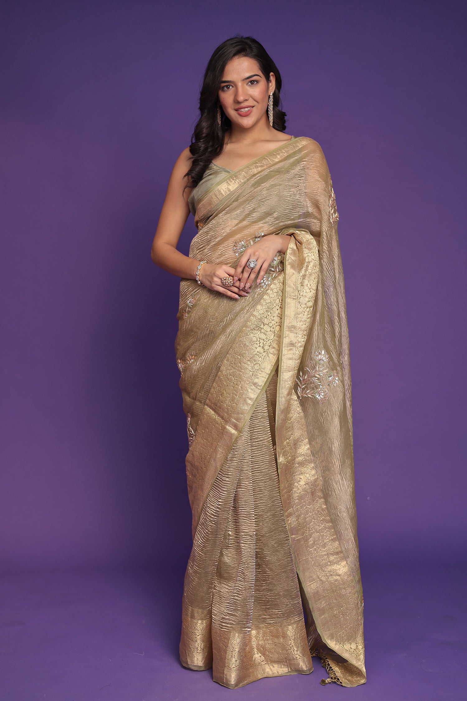 Tissue Saree with Gota Patti, Thread and Zardozi work