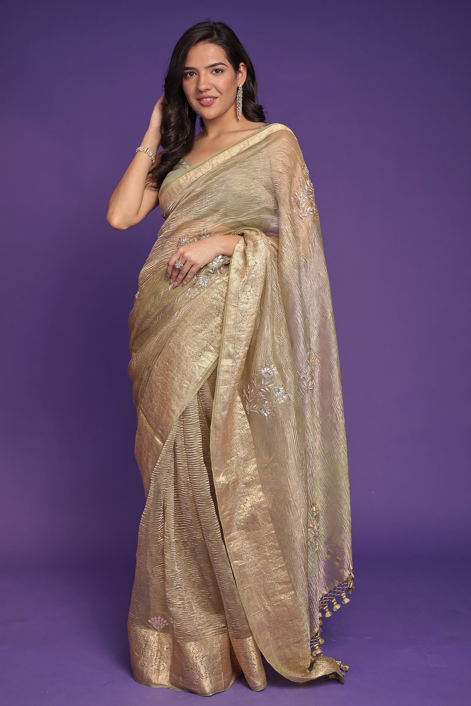 Tissue Saree with Gota Patti, Thread and Zardozi work