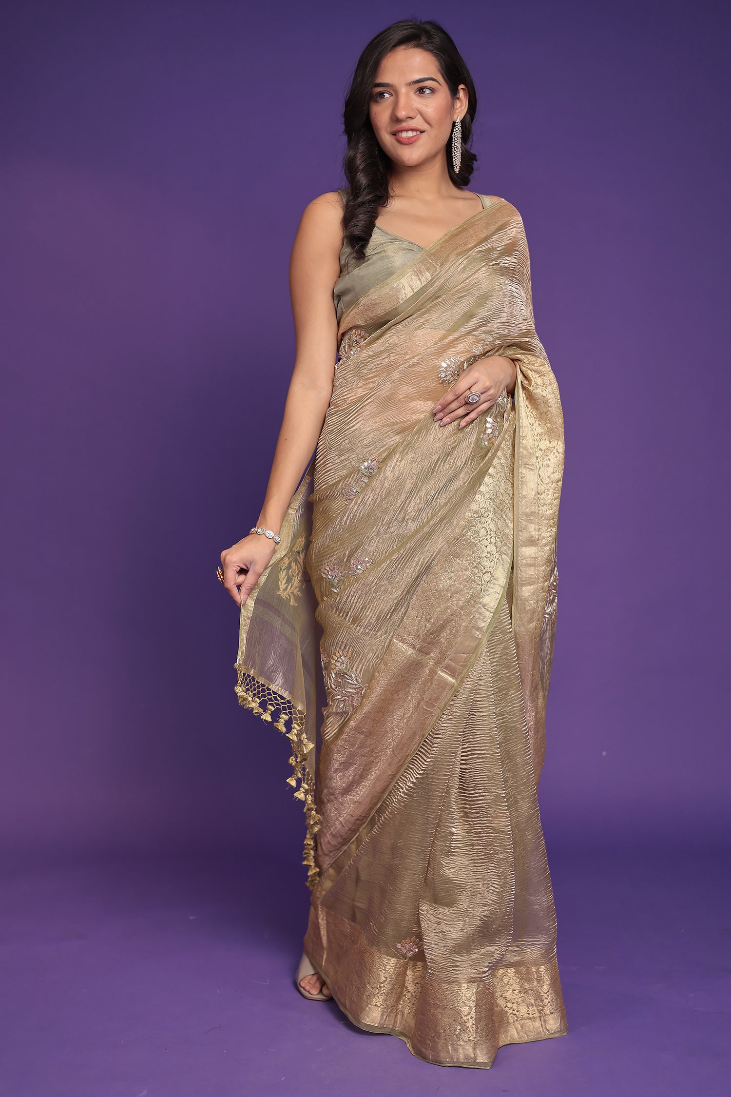 Tissue Saree with Gota Patti, Thread and Zardozi work