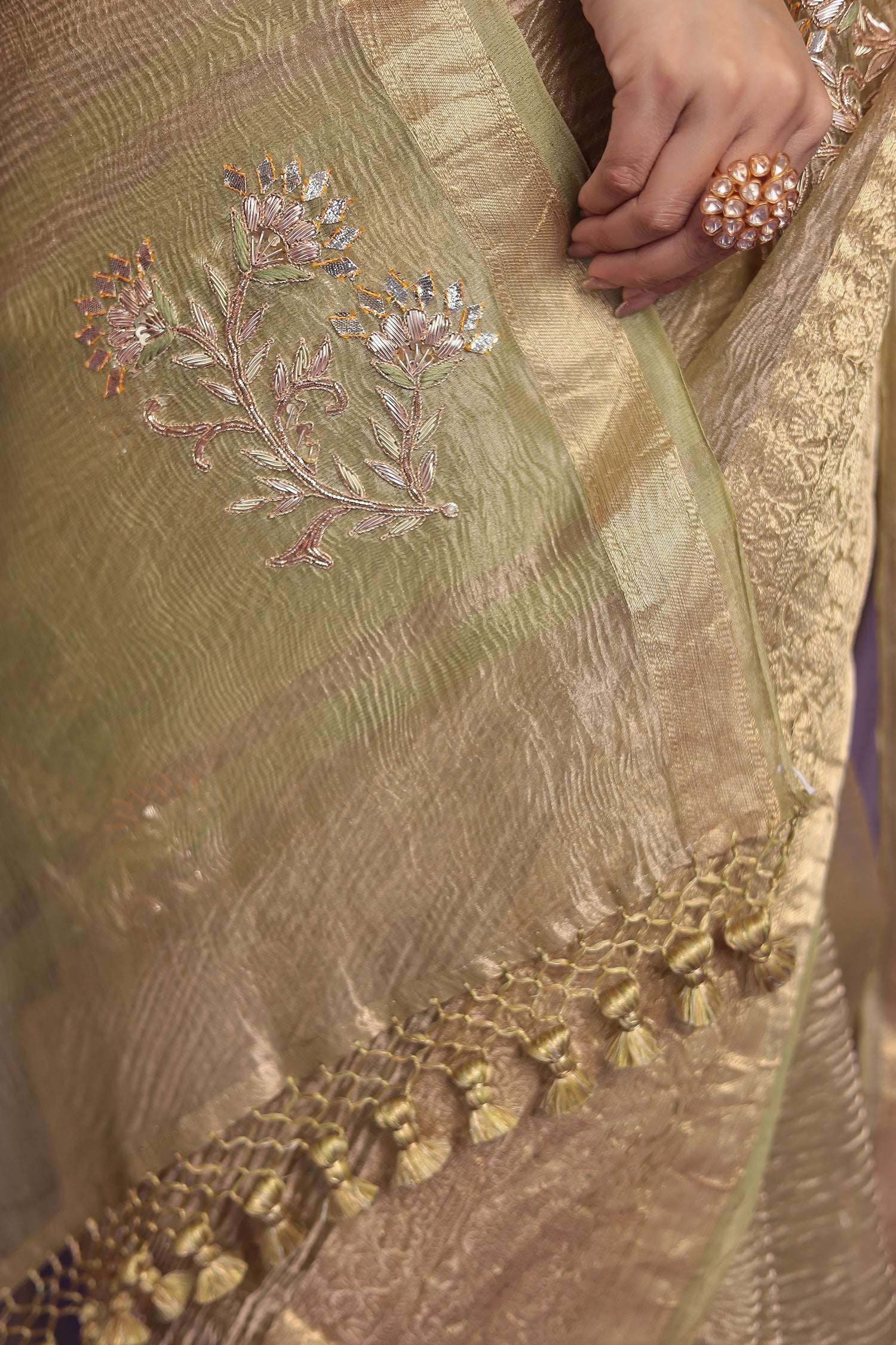 Tissue Saree with Gota Patti, Thread and Zardozi work