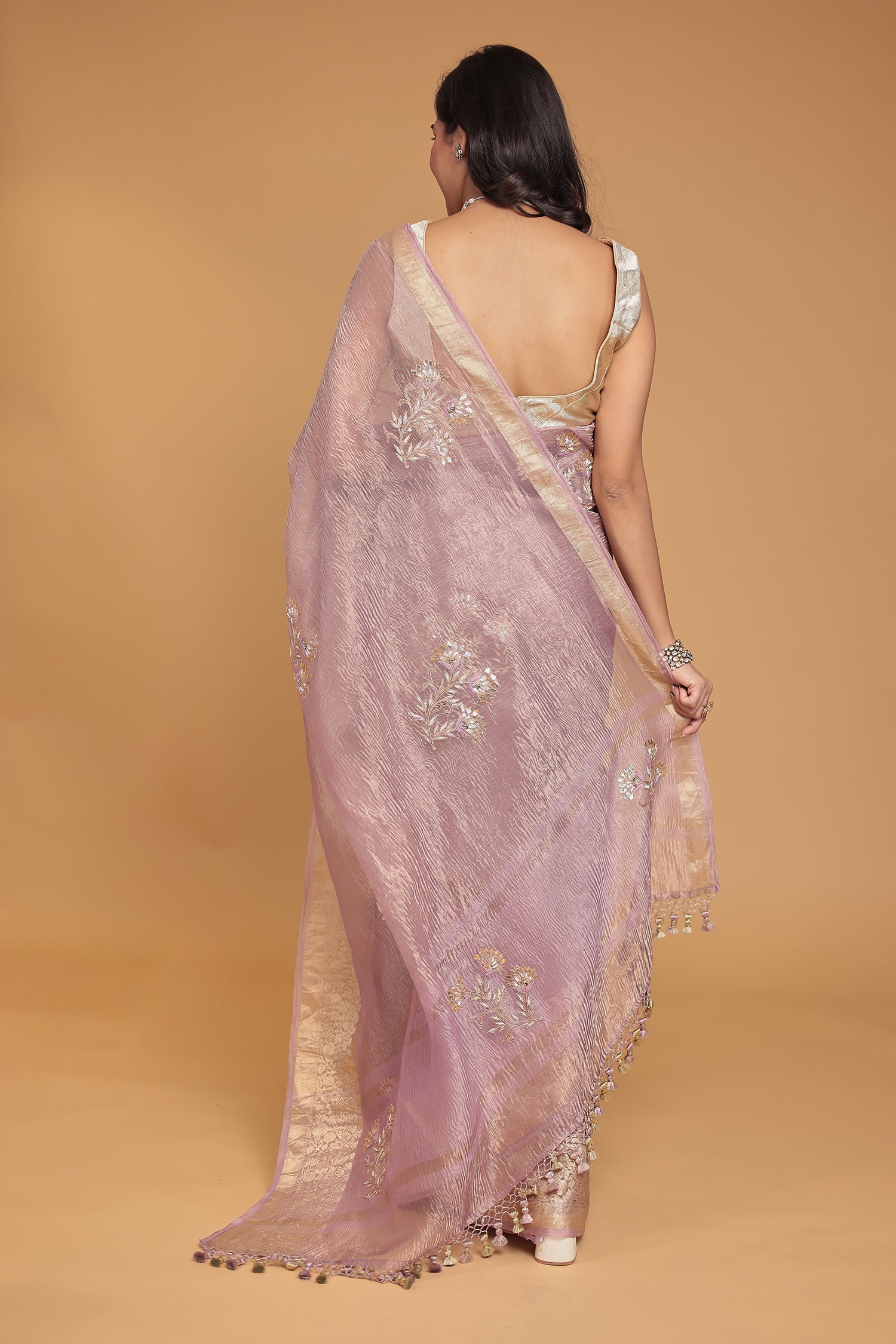 Tissue Saree with Gota Patti, Thread and Zardozi work