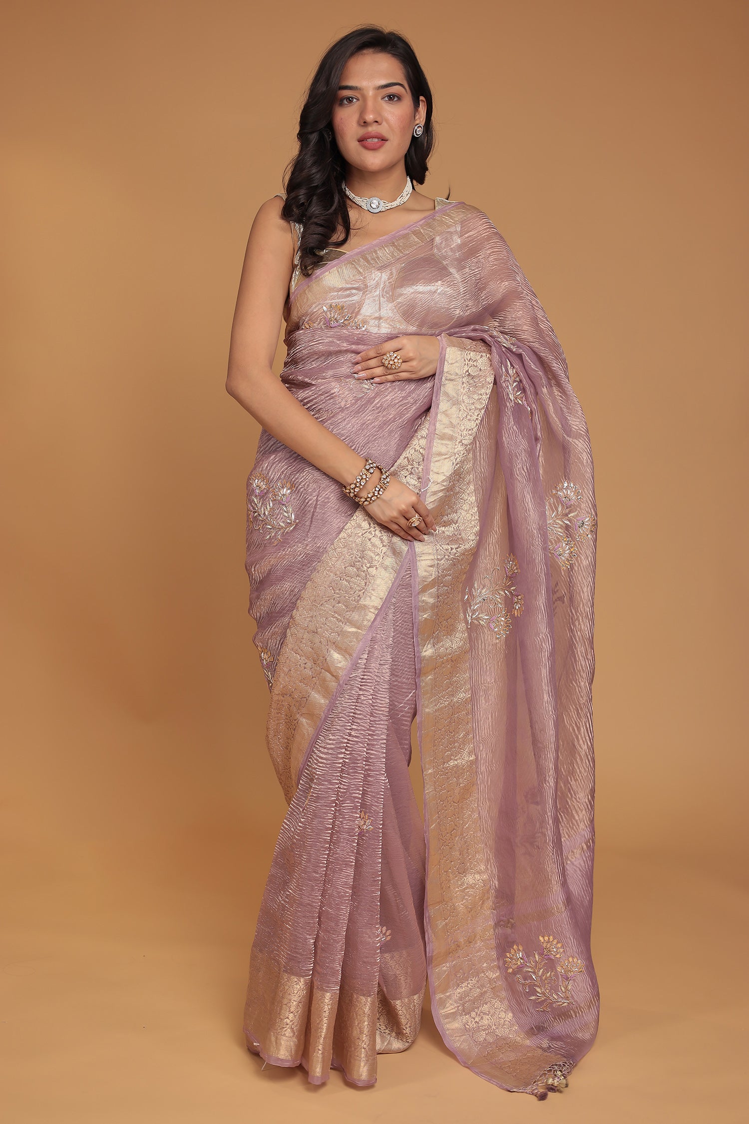 Tissue Saree with Gota Patti, Thread and Zardozi work
